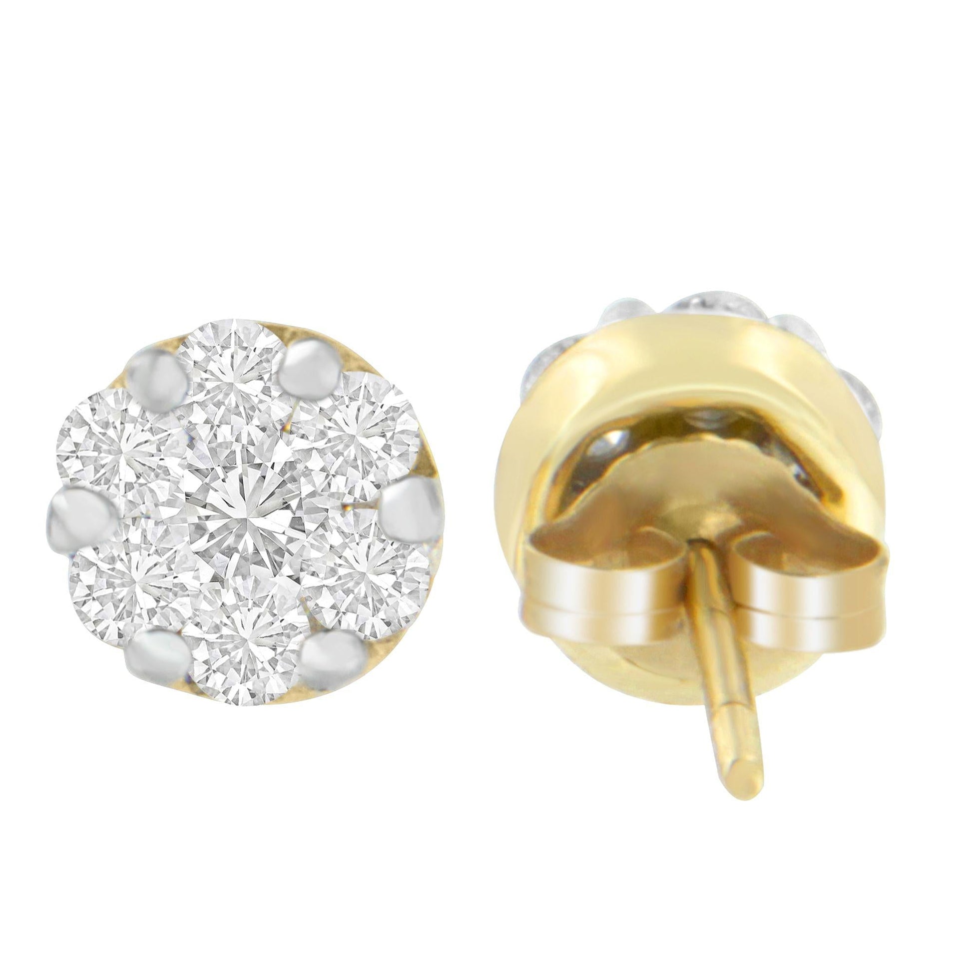 14K Yellow Gold 3/4 cttw Round Cut Diamond Stud Earring (I-J SI2-I1)