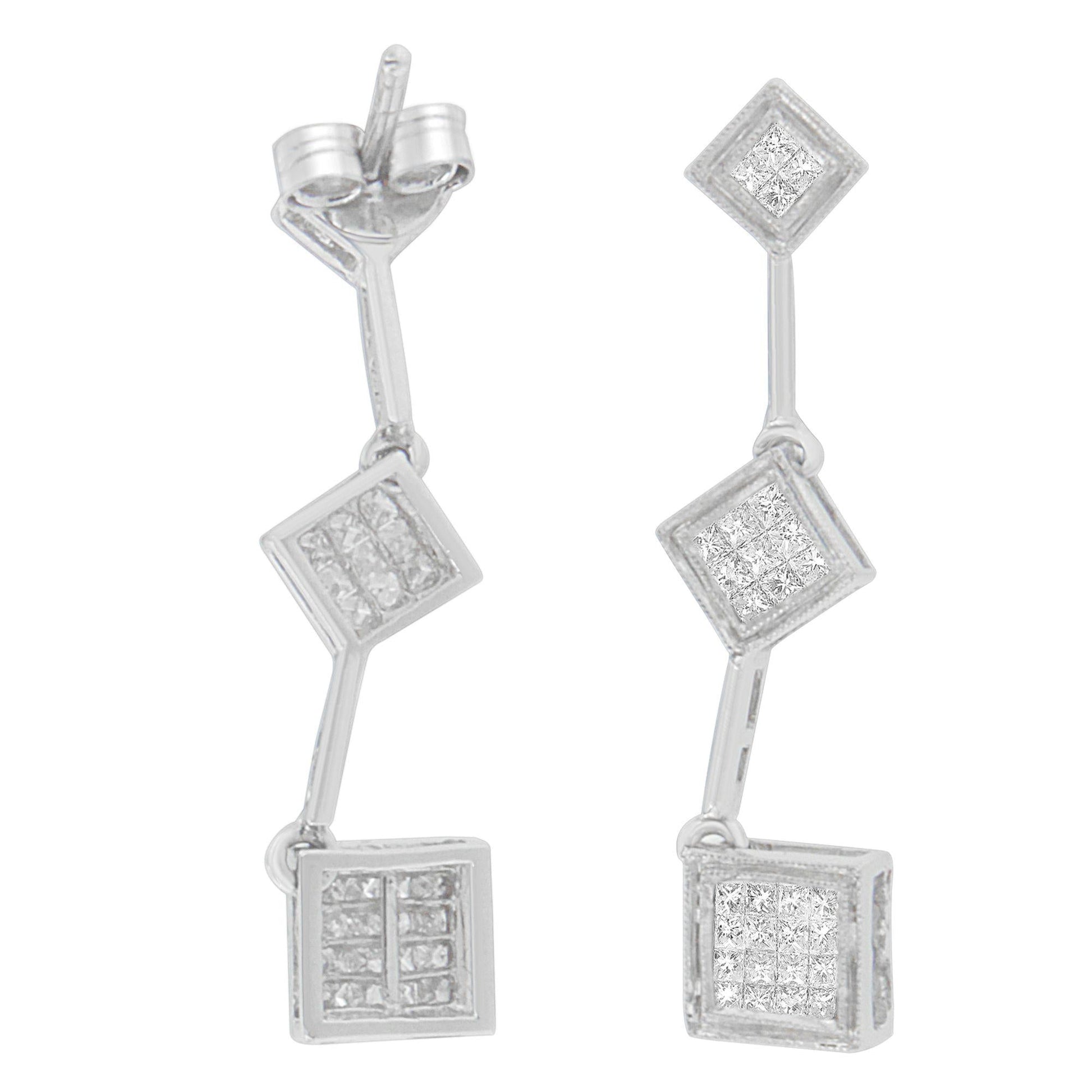 14K White Gold 5/8 cttw Princess Cut Diamond Earrings (H-I SI1-SI2)