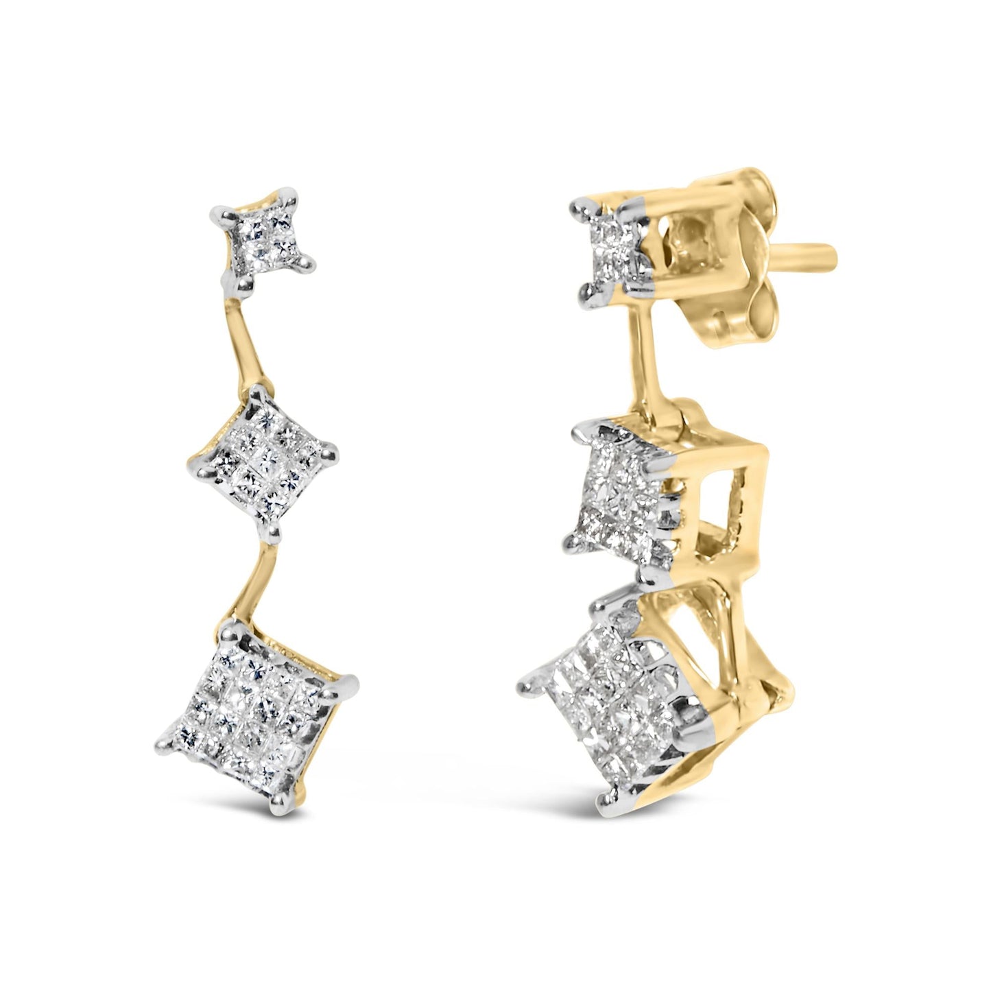 14K Yellow Gold 1 cttw Princess Cut Diamond Earrings (H-I SI1-SI2)