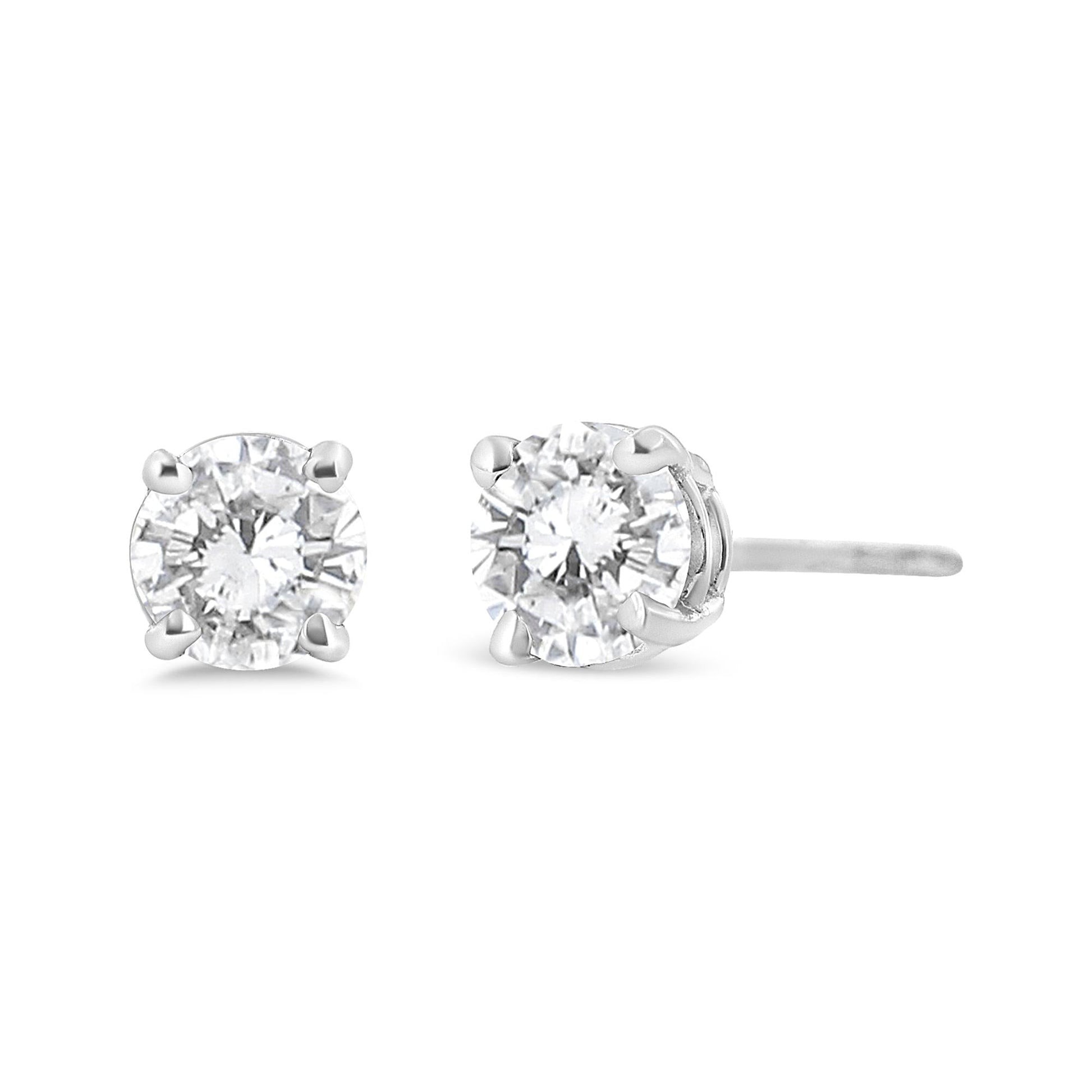 14K White Gold 3/4 Cttw Lab Grown Diamond 4-Prong Classic Stud Earrings (F-G