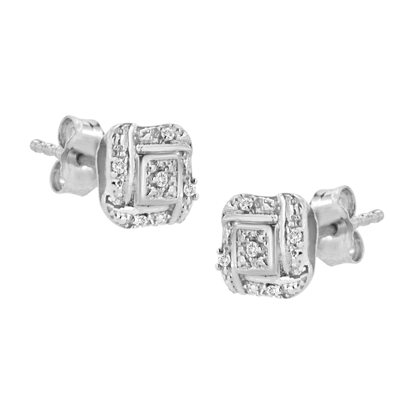 .925 Sterling Silver Round-Cut Diamond Accent Swirl Square Knot Stud Earrings