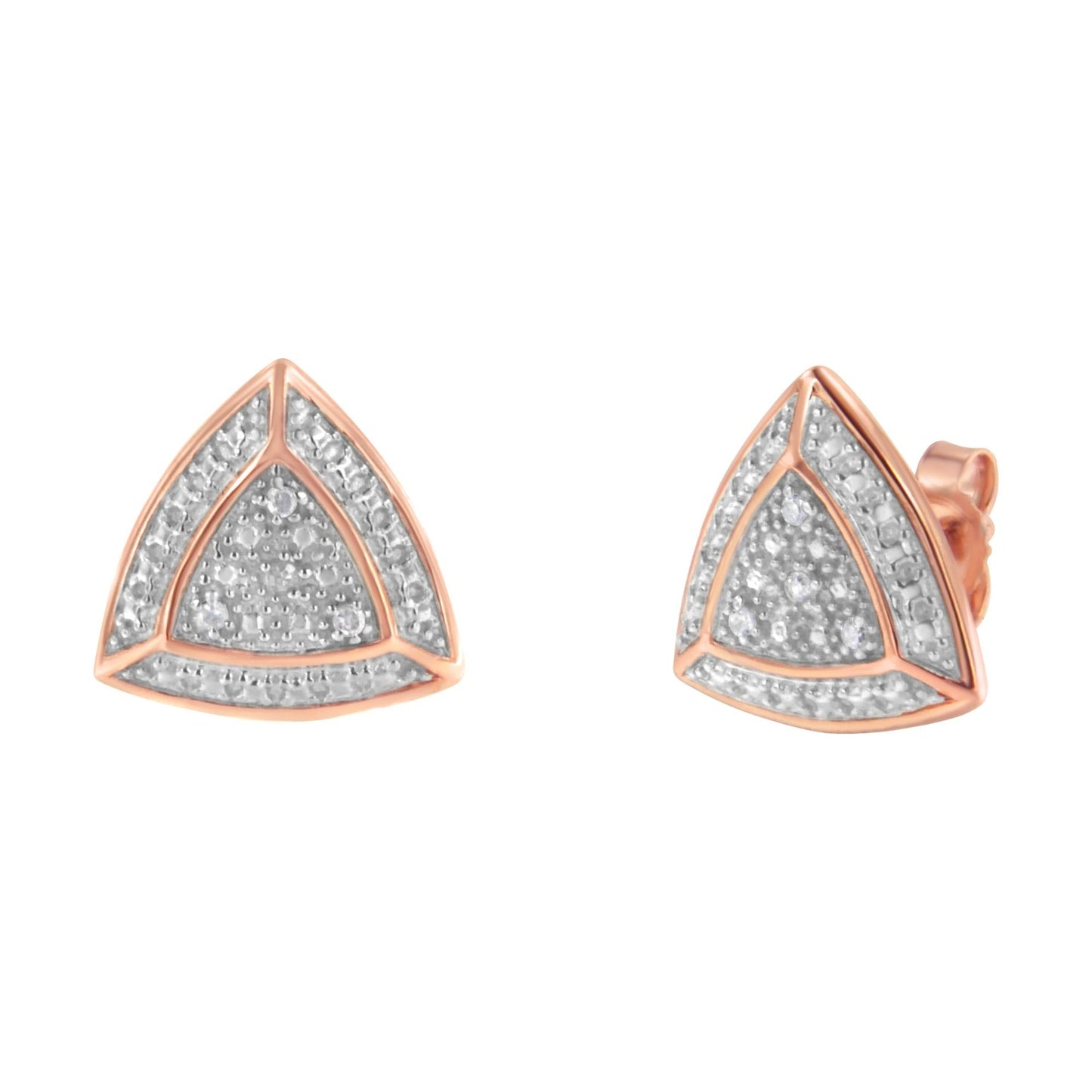 14K Rose Gold over.925 Sterling Silver Diamond-Accented Trillion Shaped 4-Stone