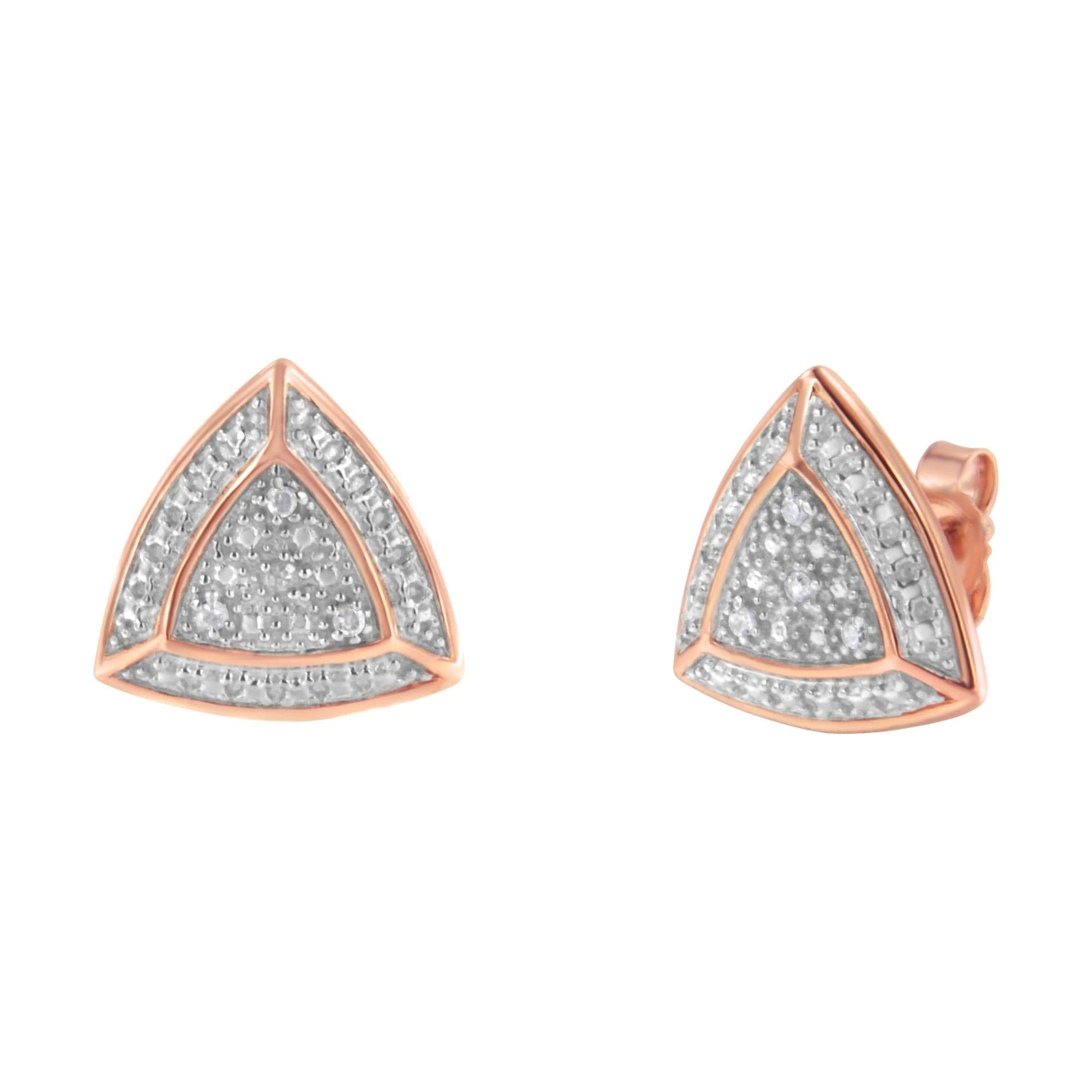 14K Rose Gold over.925 Sterling Silver Diamond-Accented Trillion Shaped 4-Stone