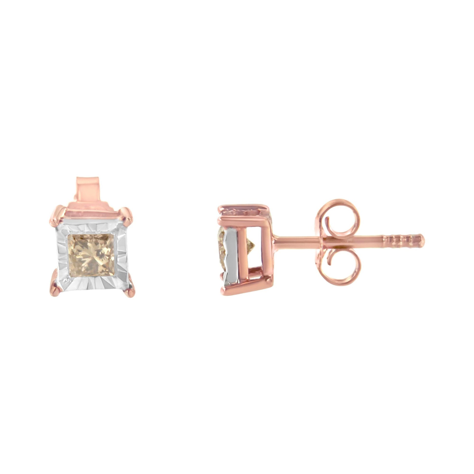 14K Rose Gold Plated Two-Tone.925 Sterling Silver 1/2 Cttw Princess-Cut Square