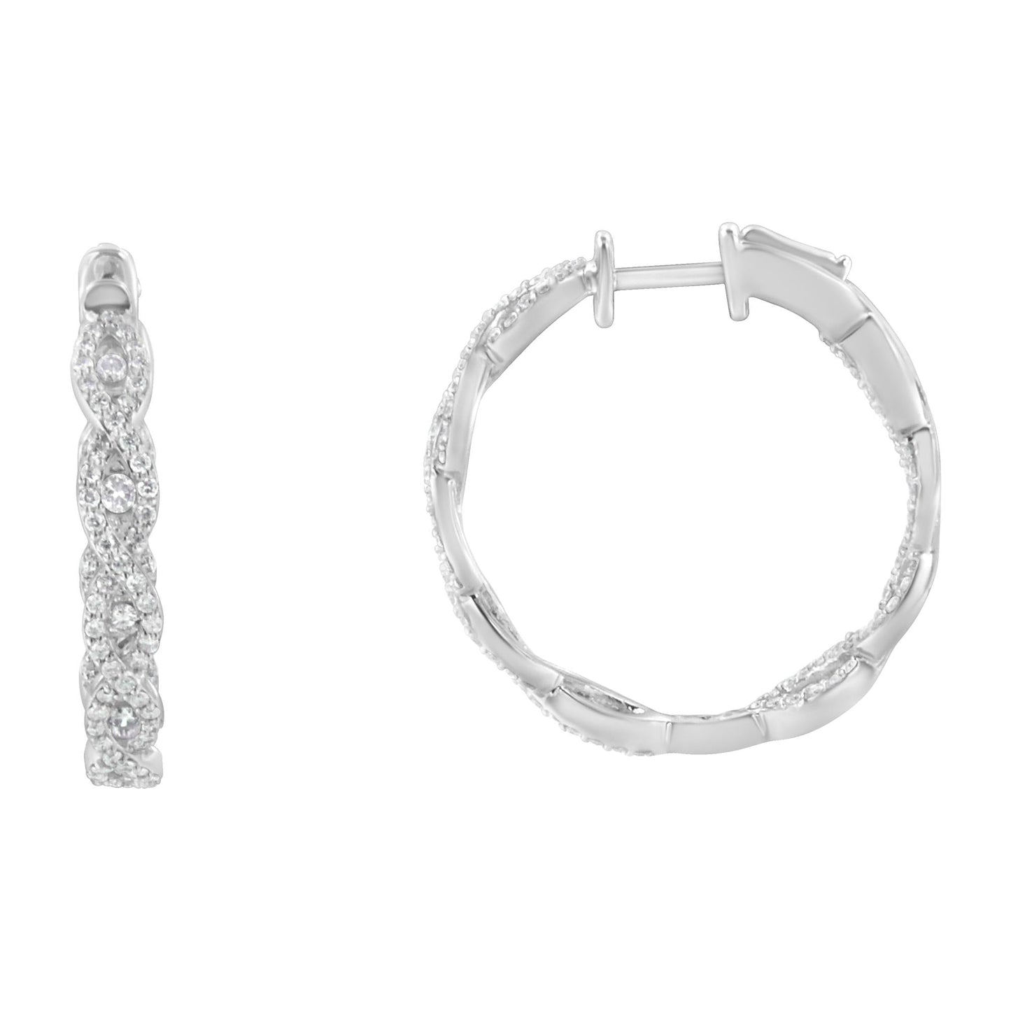 10K White Gold Diamond Hoop Earrings (1 1/2 cttw H-I Color I1-I2 Clarity)