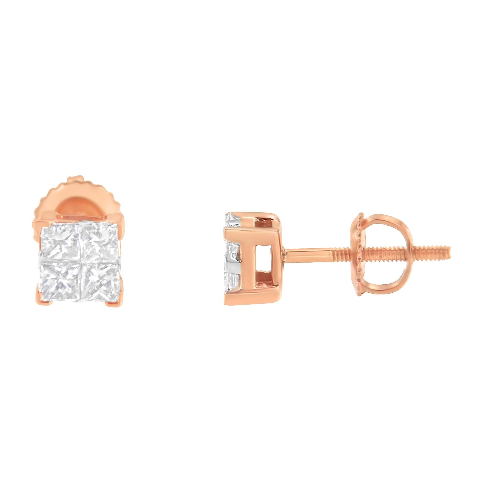 10K Gold Princess Diamond Composite Stud Earring (1/2 cttw I-J Color I1-I2