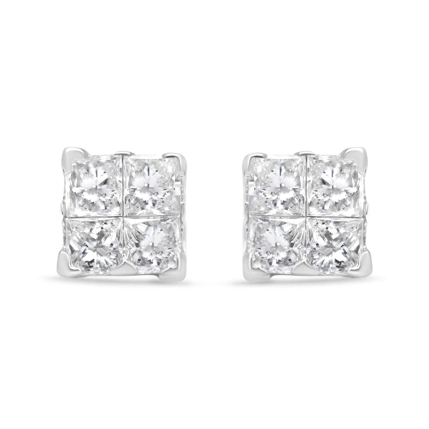 10K White Gold 1/2 cttw Princess-cut Diamond 4 Stone Composite Quad Stud