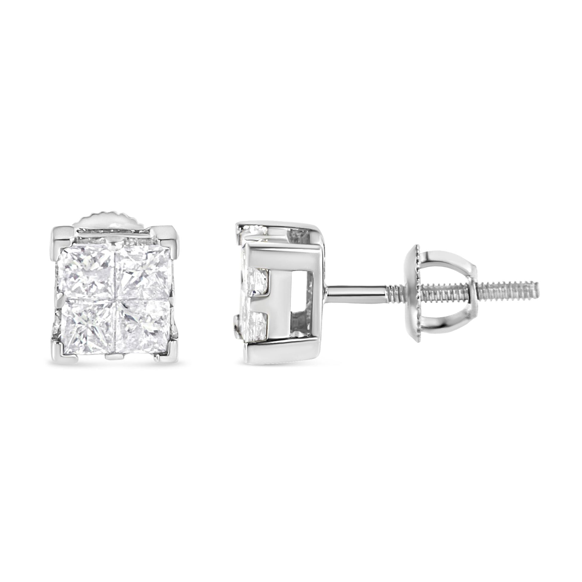 10K White Gold 3/4 Cttw Invisible Set Princess-Cut Diamond Composite Square