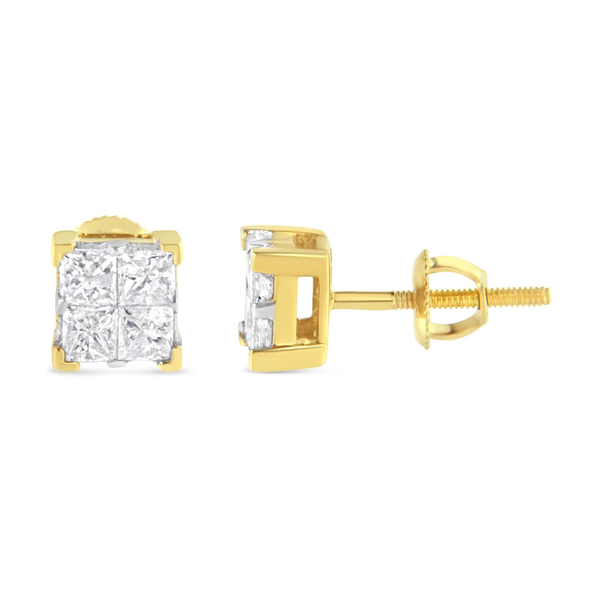 10K Yellow Gold 3/4 Cttw Invisible Set Princess-Cut Diamond Composite Square