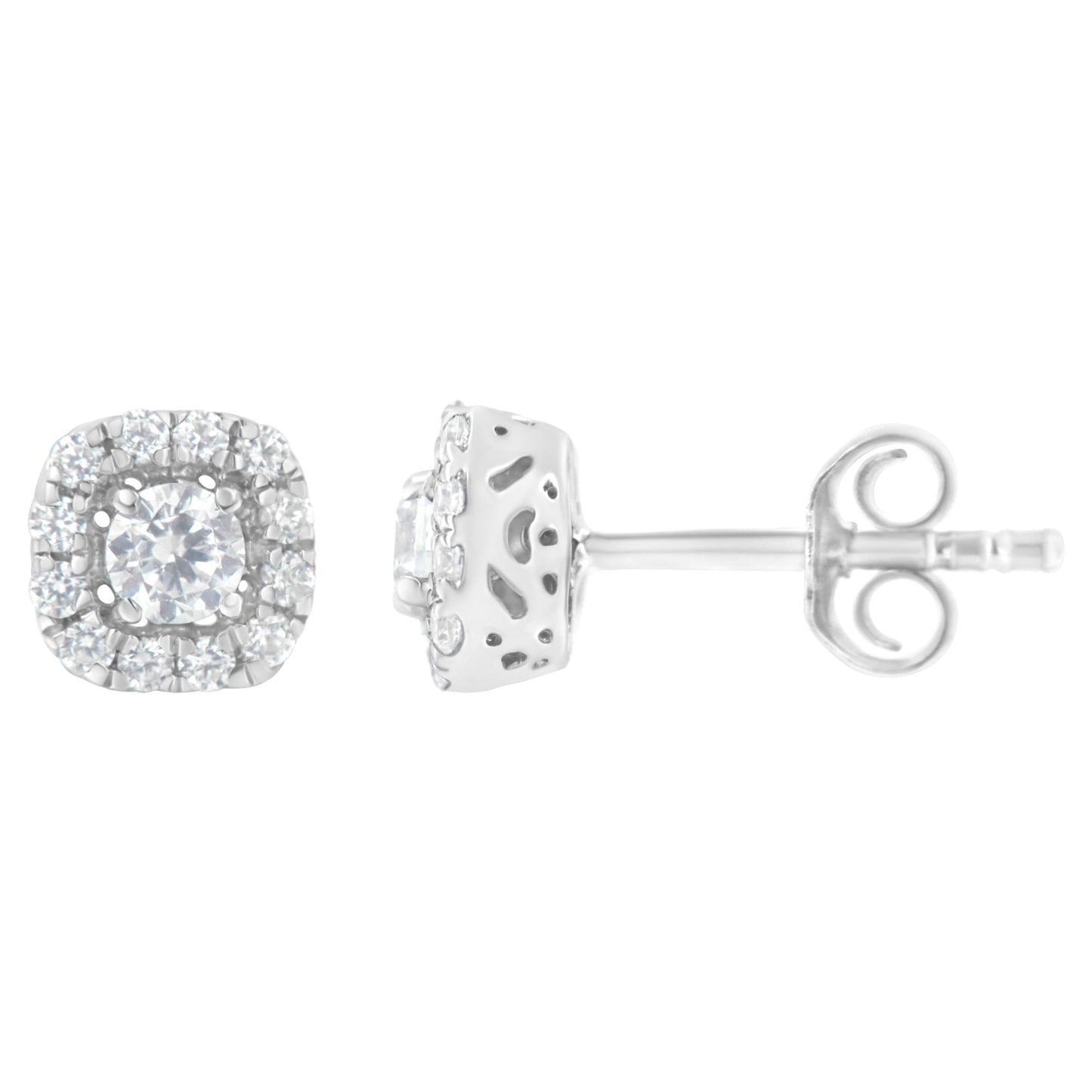 .925 Sterling Silver 1/2 cttw Brilliant Round-Cut Diamond Solitaire with Halo Stud Earring (I-J, I2-I3)