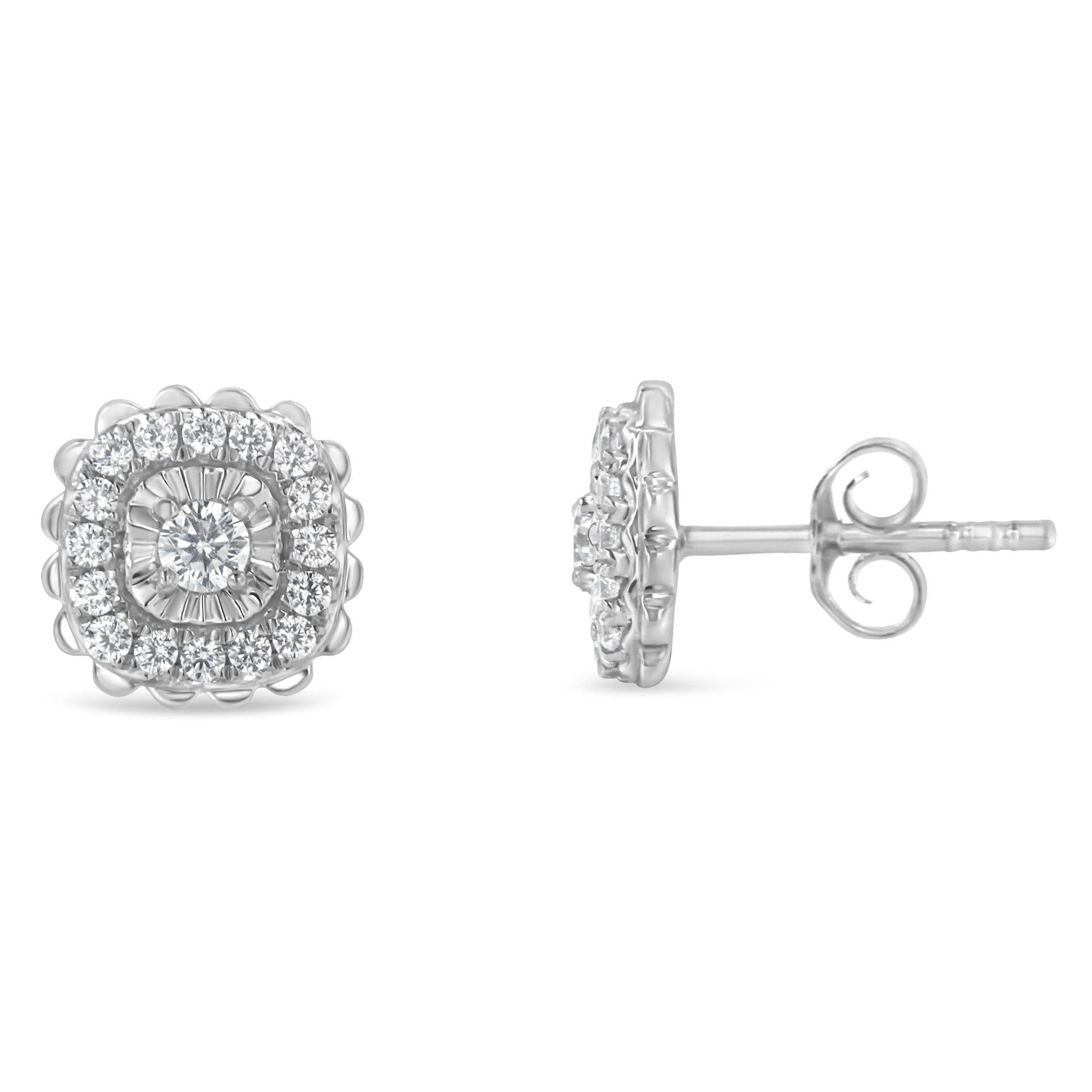 .925 Sterling Silver 1/2 Cttw Round-Cut Diamond Halo Cluster Stud Earring (I-J