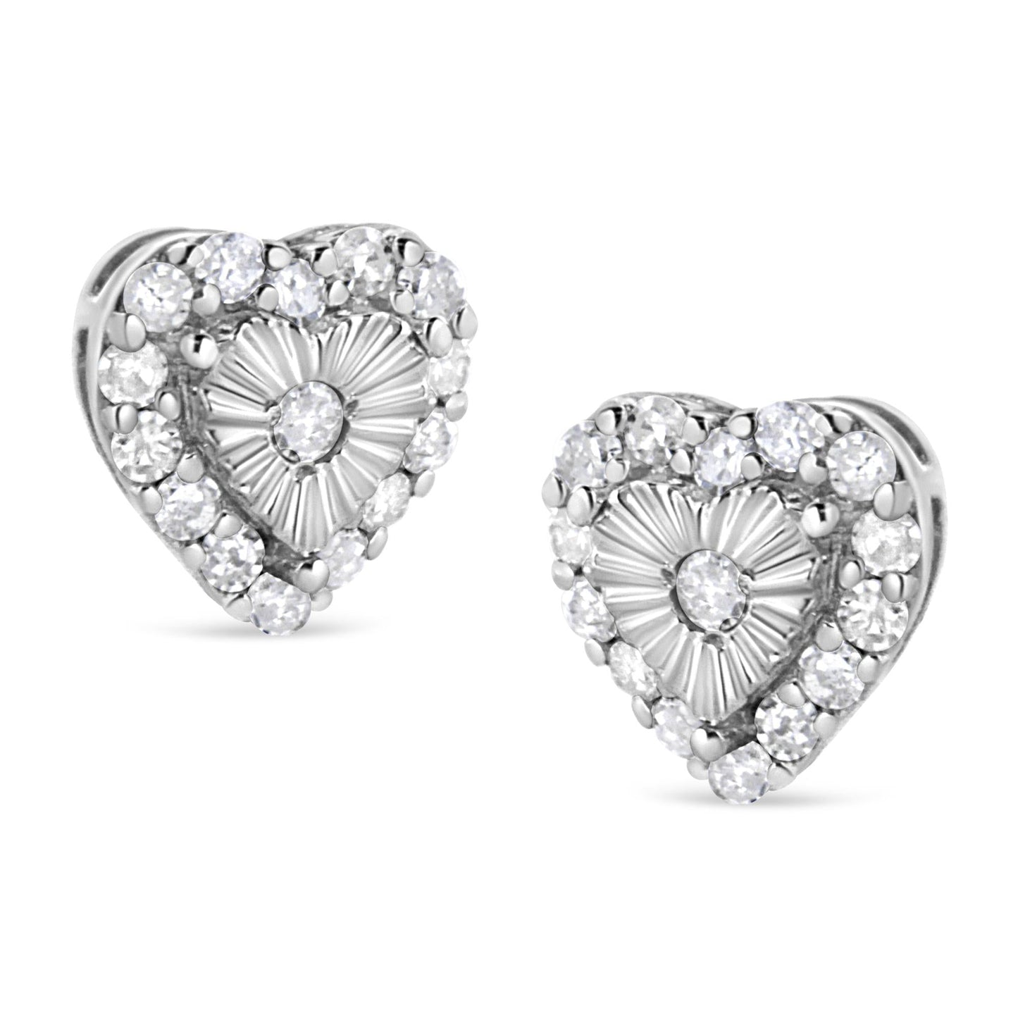 .925 Sterling Silver 1/3 Cttw Miracle Set Round-Cut Diamond Heart Stud Earring