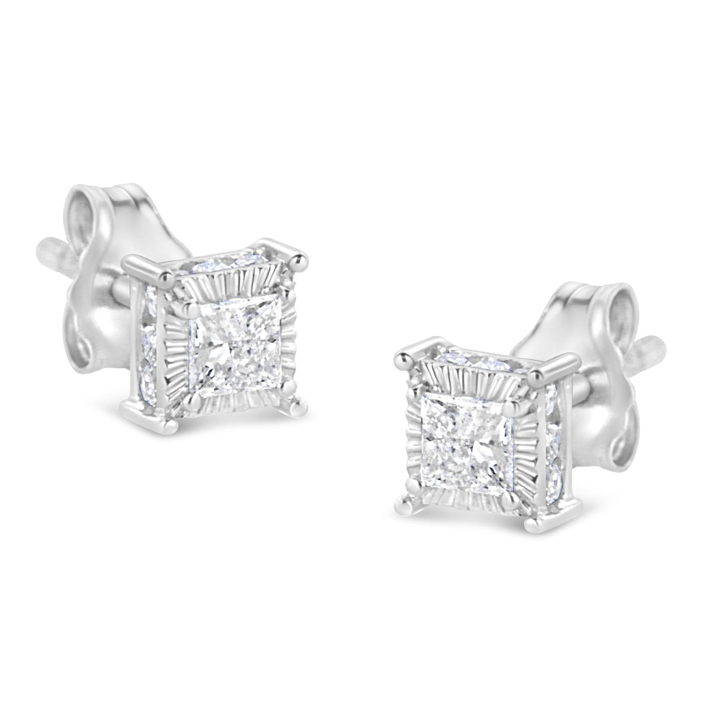 .925 Sterling Silver 1/2 Cttw Princess-cut Diamond Stud Earring (I-J Color