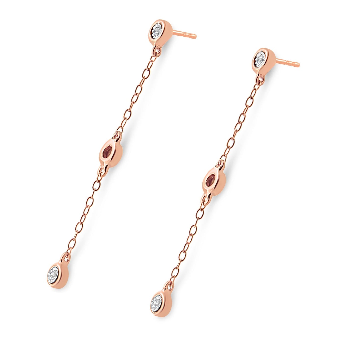 10K Rose Gold Plated.925 Sterling Silver 1/15 Cttw Diamond Dangle Earring (I-J