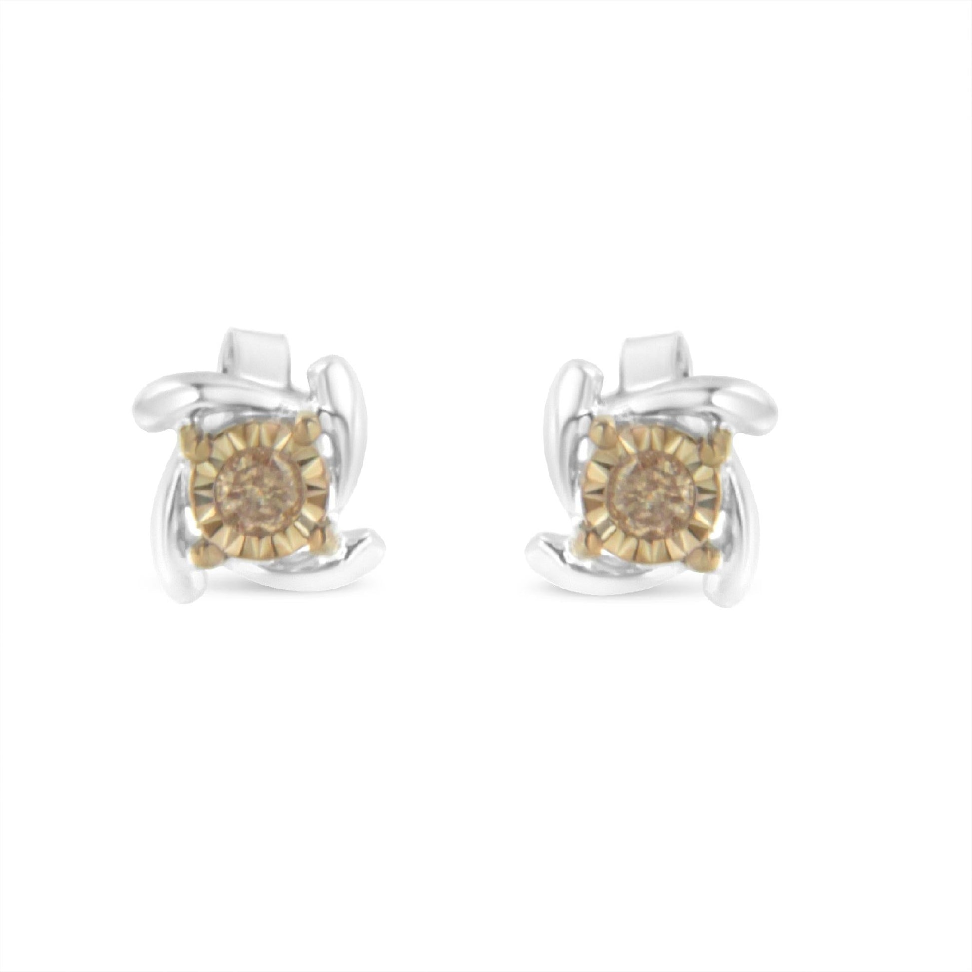 Two-Toned Sterling-Silver Diamond Stud Earring (0.10 cttw Champagne Color I2-I3