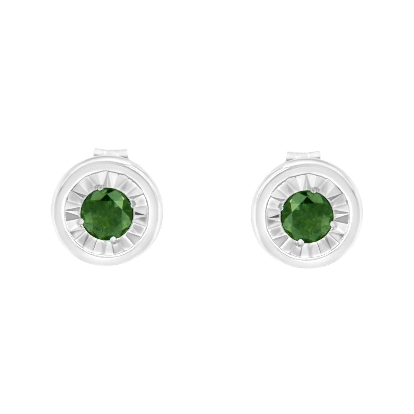 .925 Sterling Silver 1/4 Cttw Round Brilliant-Cut Green Diamond Miracle-Set