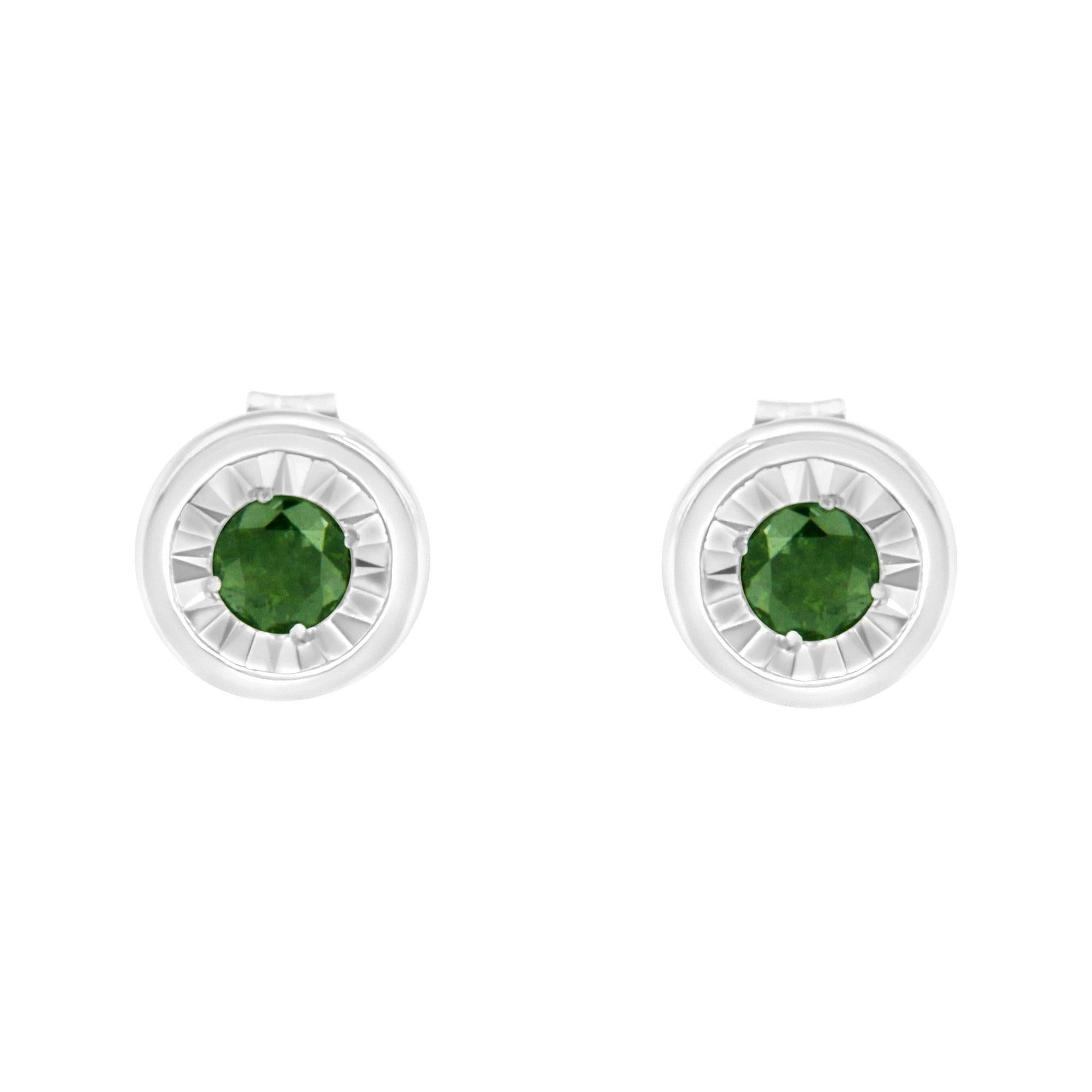 .925 Sterling Silver 1/4 Cttw Round Brilliant-Cut Green Diamond Miracle-Set