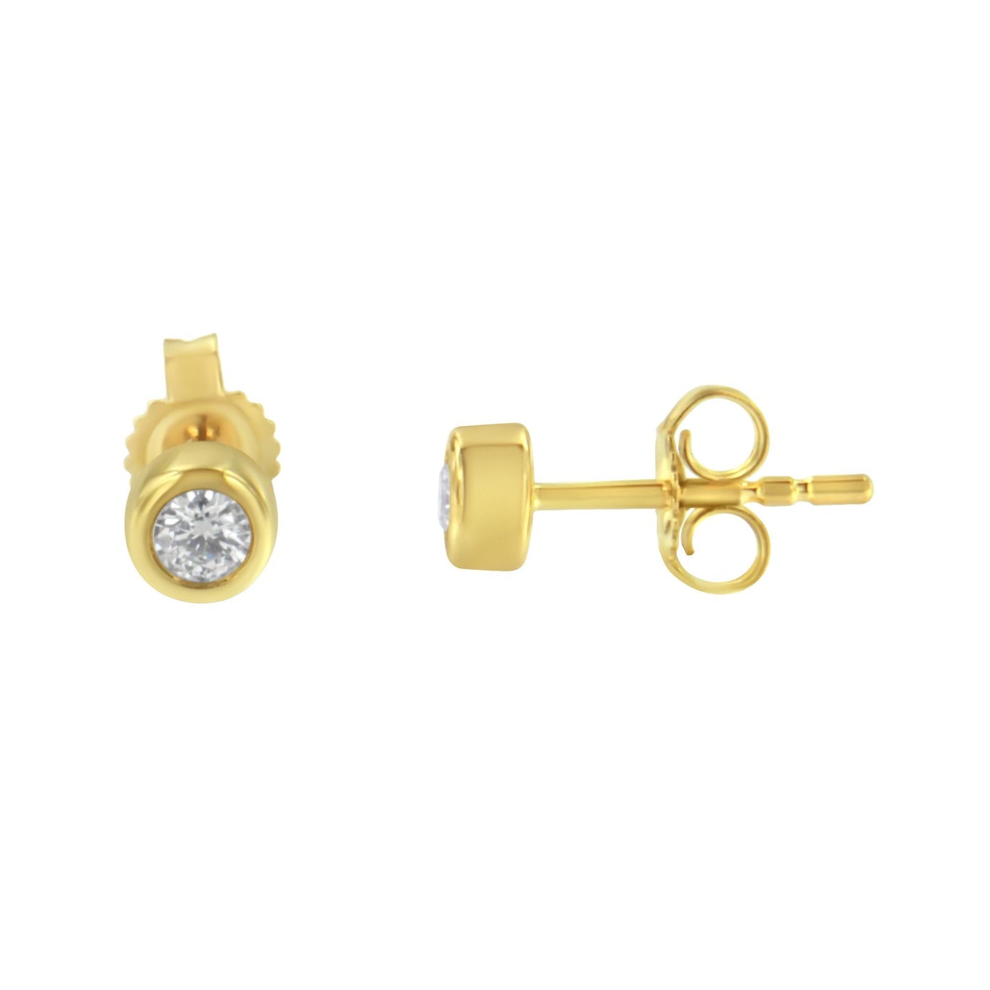 10K Gold 0.15 Cttw Round Brilliant-Cut Near Colorless Diamond Bezel-Set Stud