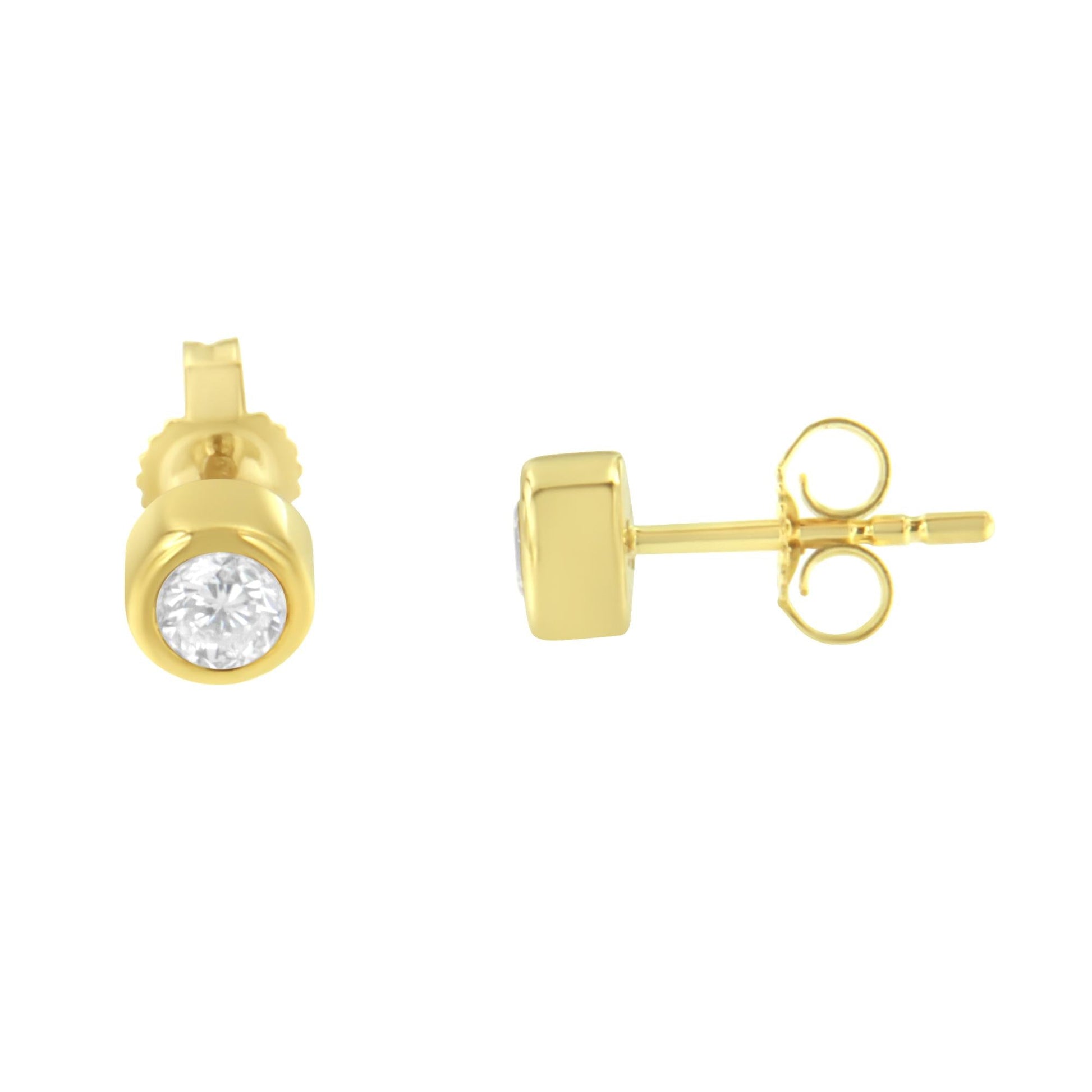 10K Gold 0.30 Cttw Round Brilliant-Cut Near Colorless Diamond Bezel-Set Stud