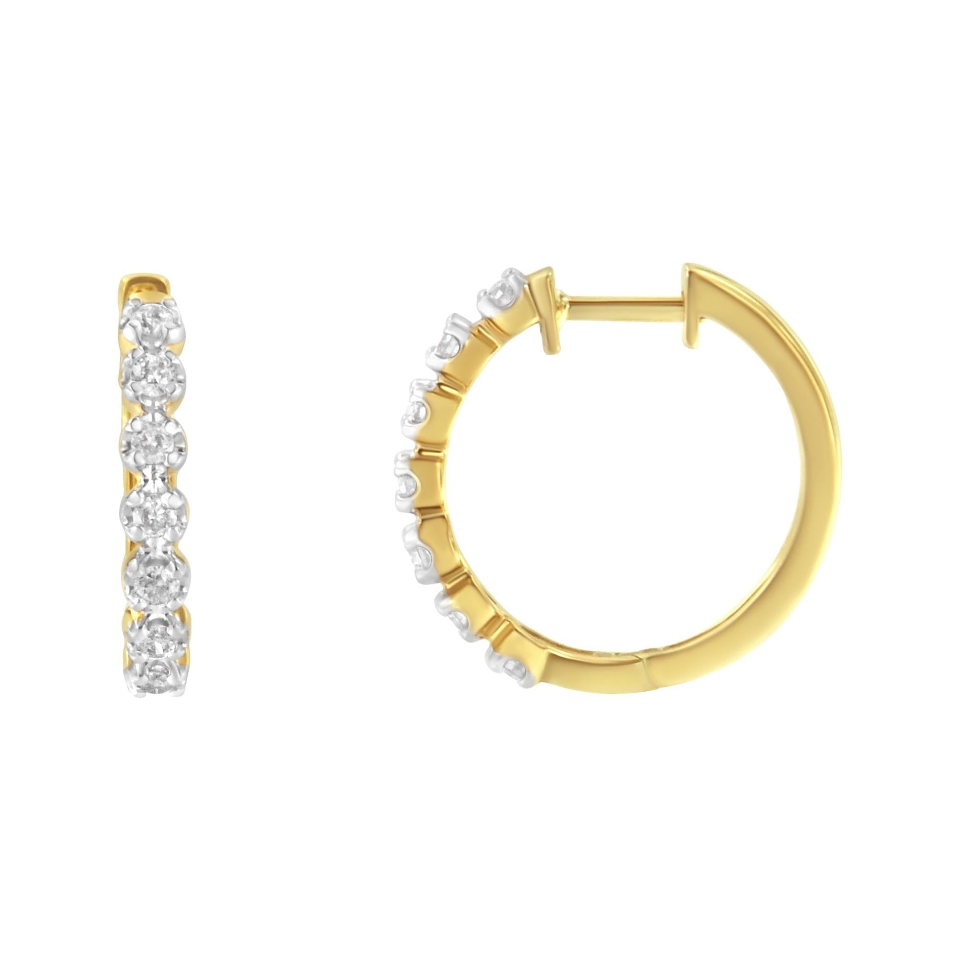 10KT Yellow Gold Diamond Huggy Hoop Earrings (1/2 cttw J-K Color I2-I3 Clarity)