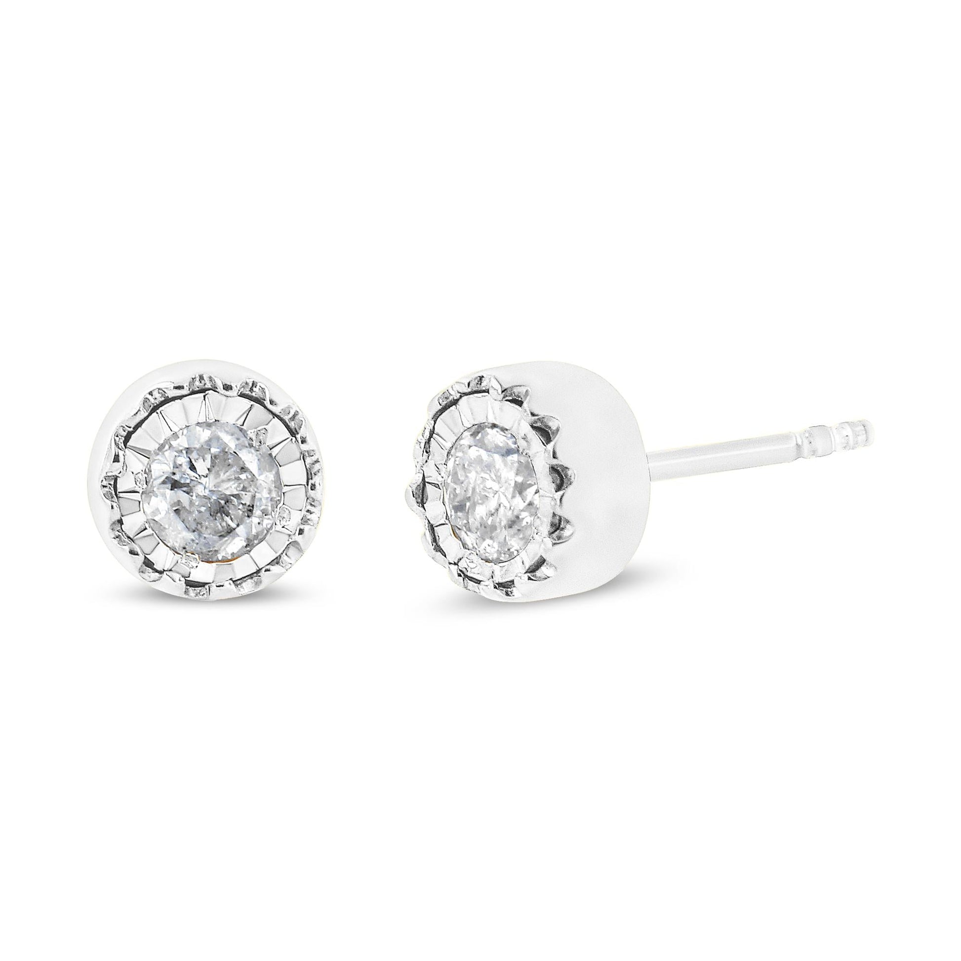 .925 Sterling Silver 3/8 Cttw Solitaire Diamond Miracle Set Stud Earrings (J-K