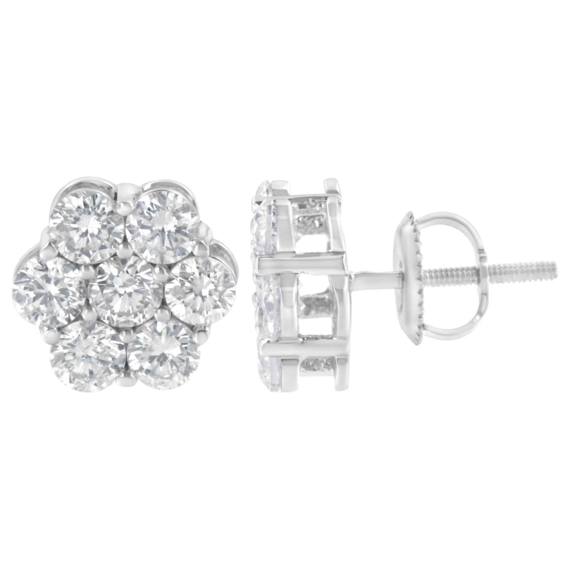 Sterling Silver 2 cttw Floral Composite 7 Stone Diamond Stud Earring (I-J