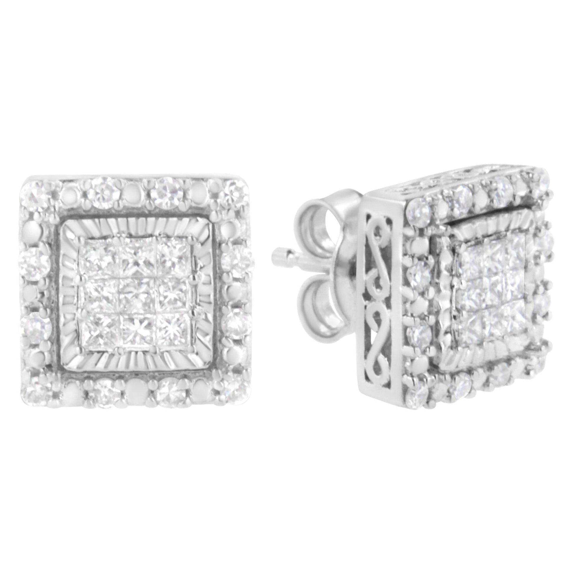 10K White Gold 1/2 cttw Invisible Set Princess-Cut Diamond Square Stud Earring