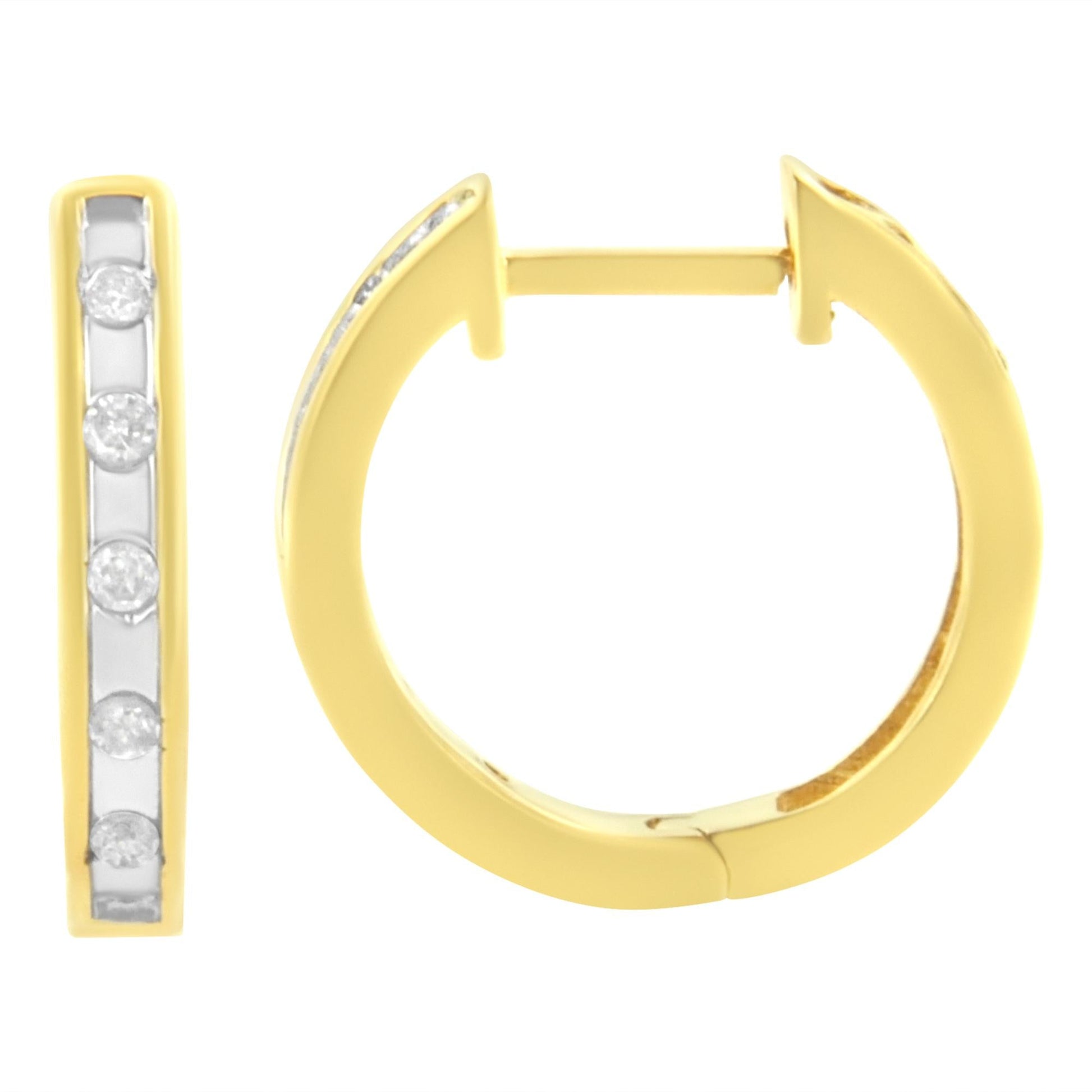 10K Yellow Gold Plated.925 Sterling Silver Channel Set Round-Cut Diamond Accent