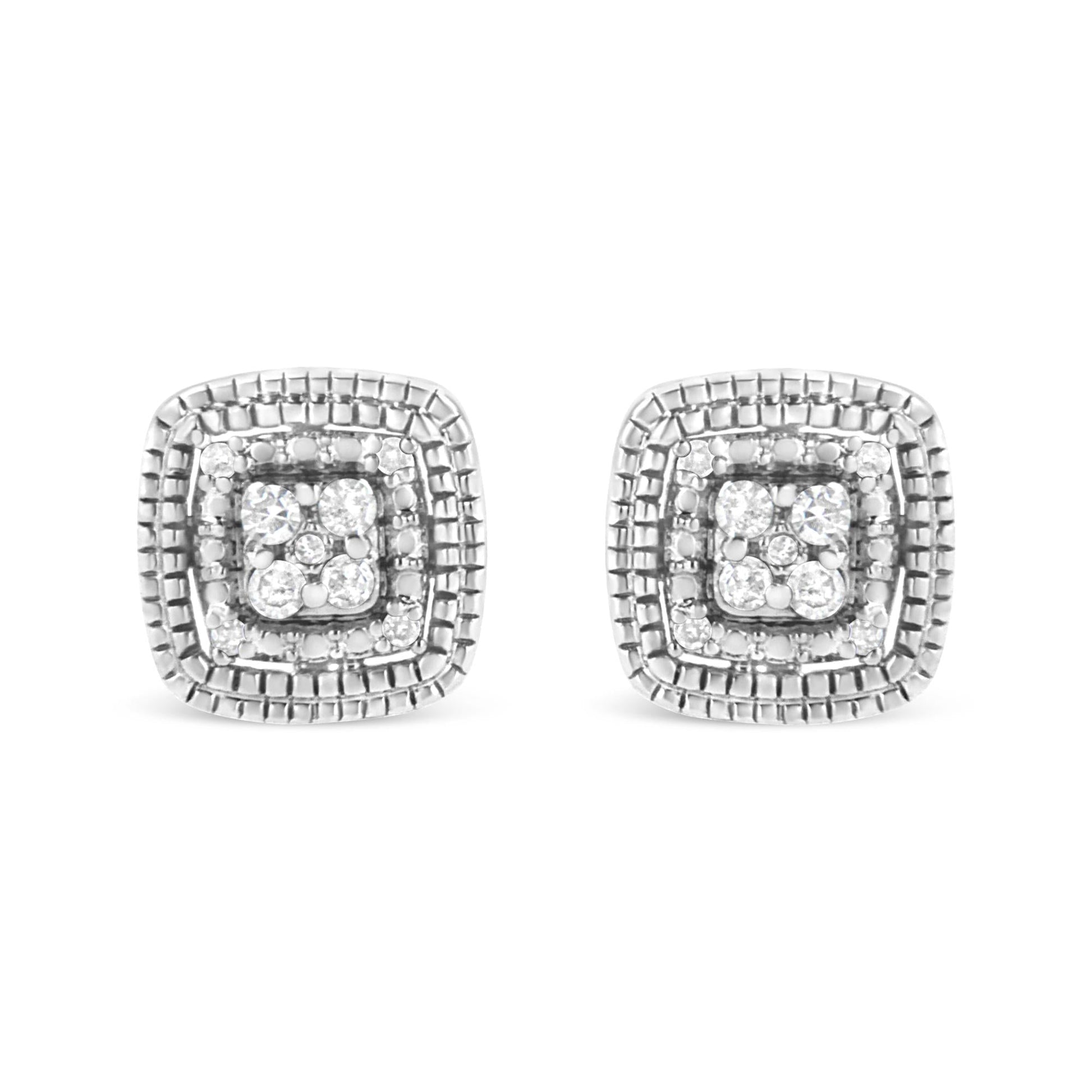 .925 Sterling Silver 1/10 Cttw Prong-Set Round Cut Diamond Square Shape