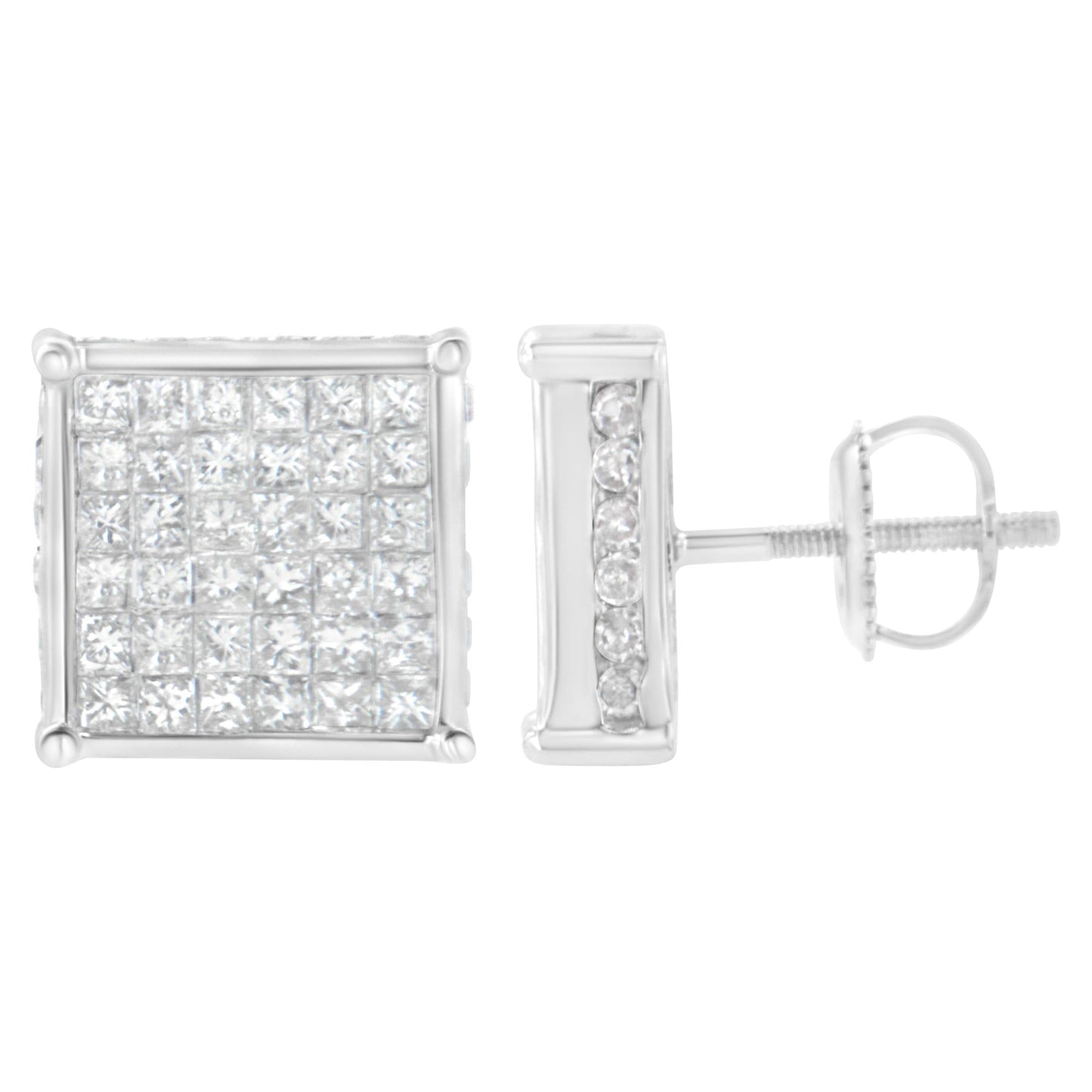 10K White Gold 2ct TDW Princess-Cut Composite Diamond Stud Earring (I-J,I2-I3)