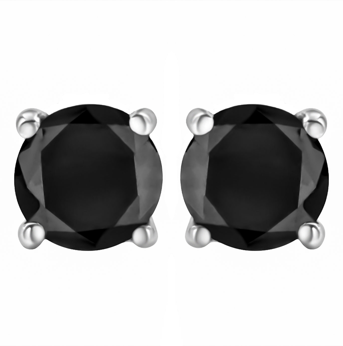 .925 Sterling Silver Round Brilliant-Cut Black Diamond Bezel-Set Stud Earrings