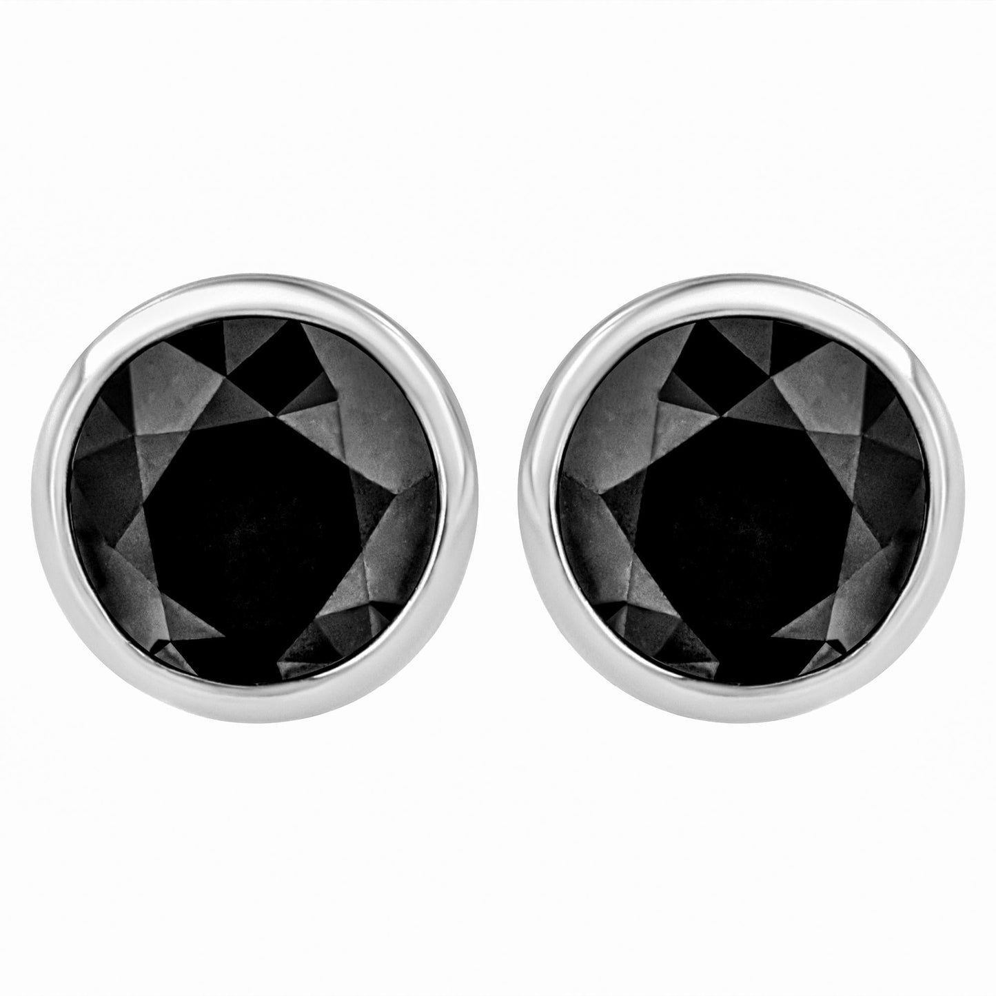 .925 Sterling Silver Round Brilliant-Cut Black Diamond Bezel-Set Stud Earrings