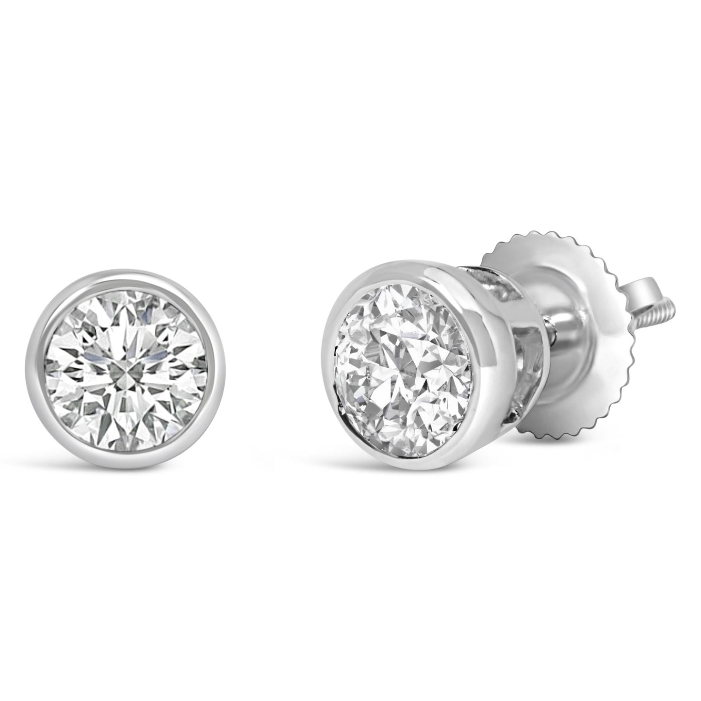 14K Gold Lab Grown Diamond Screw-Back Classic Bezel Solitaire Stud Earrings (G-H Color, VS2-SI1 Clarity)