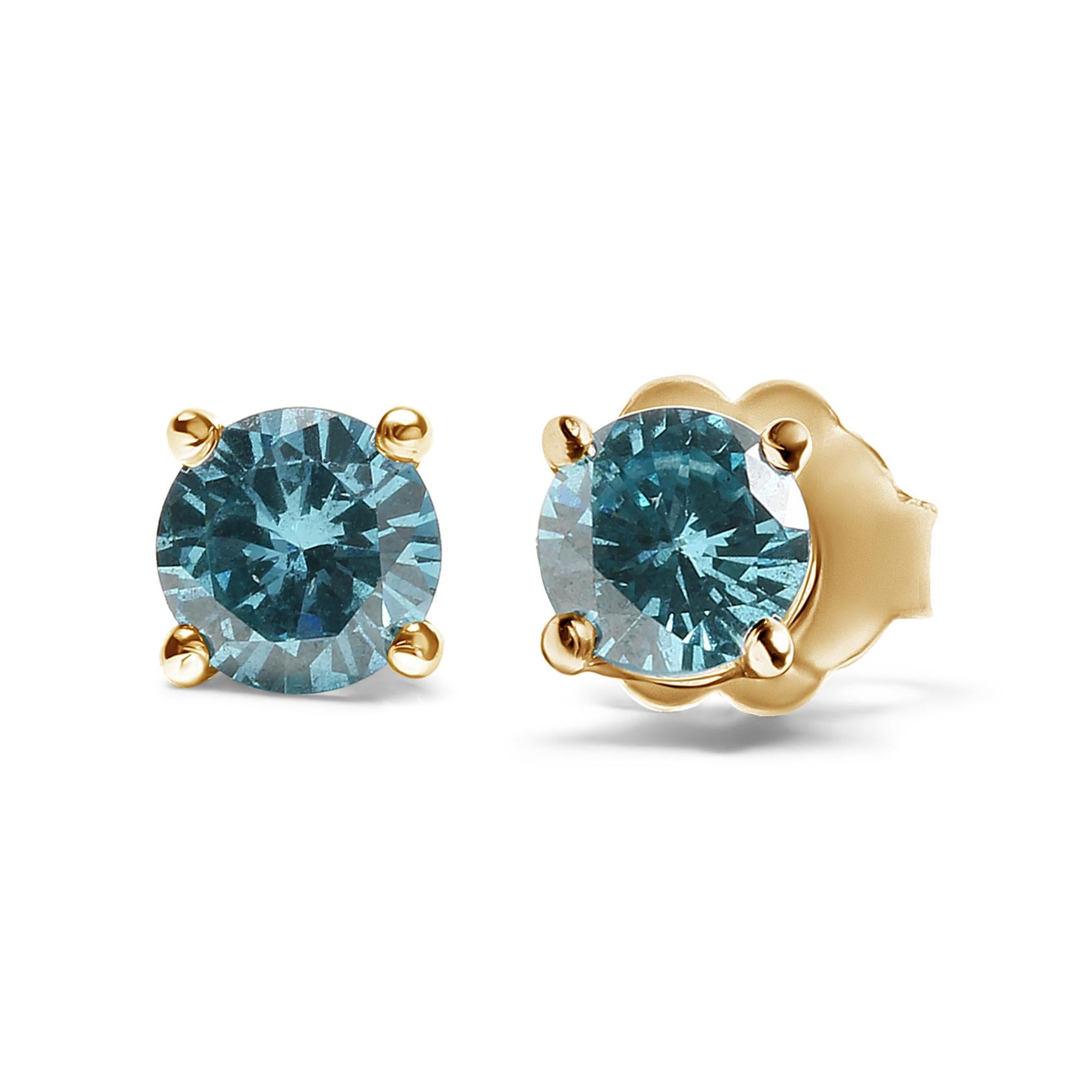 14K Gold 1/2 Cttw Aqua Blue Diamond Screw-Back 4-Prong Classic Stud Earrings