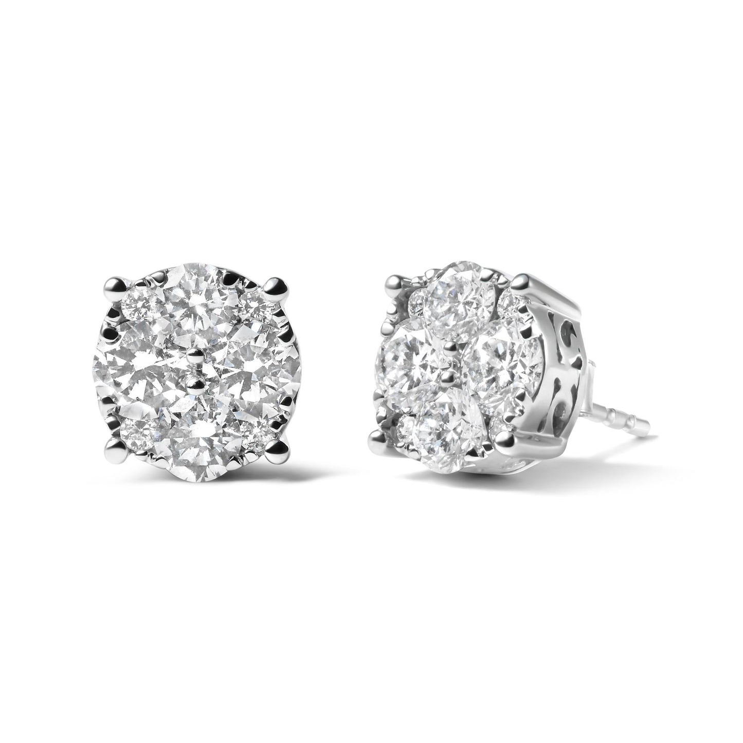 14K White Gold 2.00 Cttw Lab Grown Diamond Cluster Stud Earrings (G-H Color