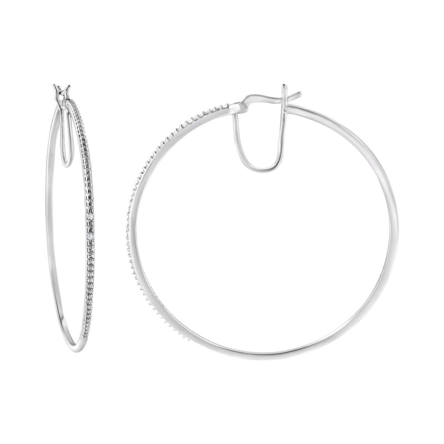 .925 Sterling Silver Diamond Accent Medium Sized Hoops Earrings (I-J Color