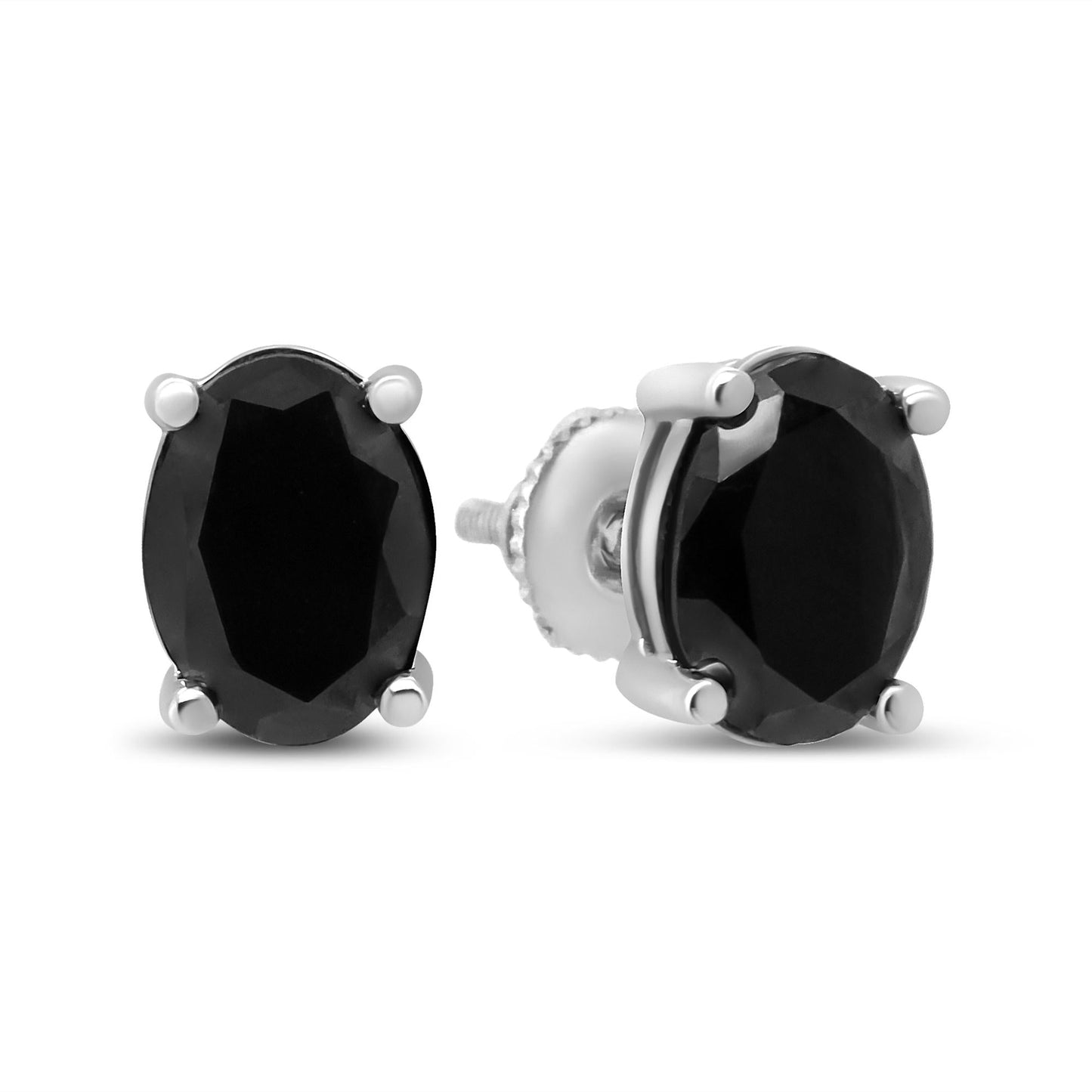 .925 Sterling Silver Prong Set Treated Black Oval Diamond Stud Earring (Black