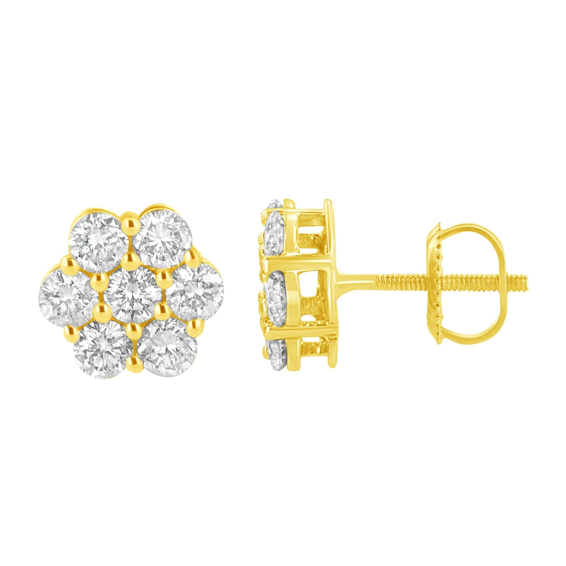 14K Yellow Gold 1.0 Cttw Diamond Flower Earring (J-K Color I1-I2 Clarity)