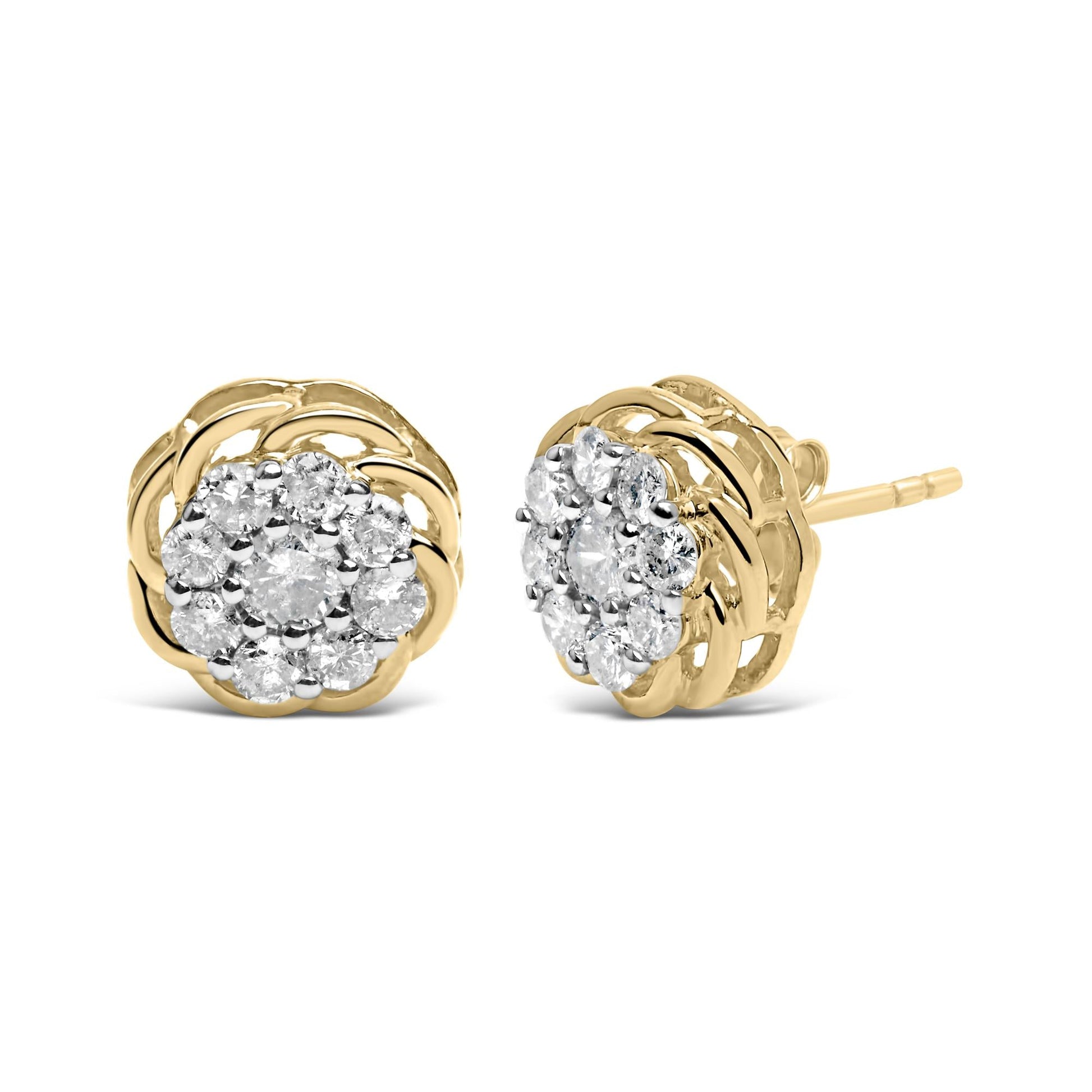 10K Yellow Gold Plated.925 Sterling Silver 1/2 Cttw Diamond Cluster Stud