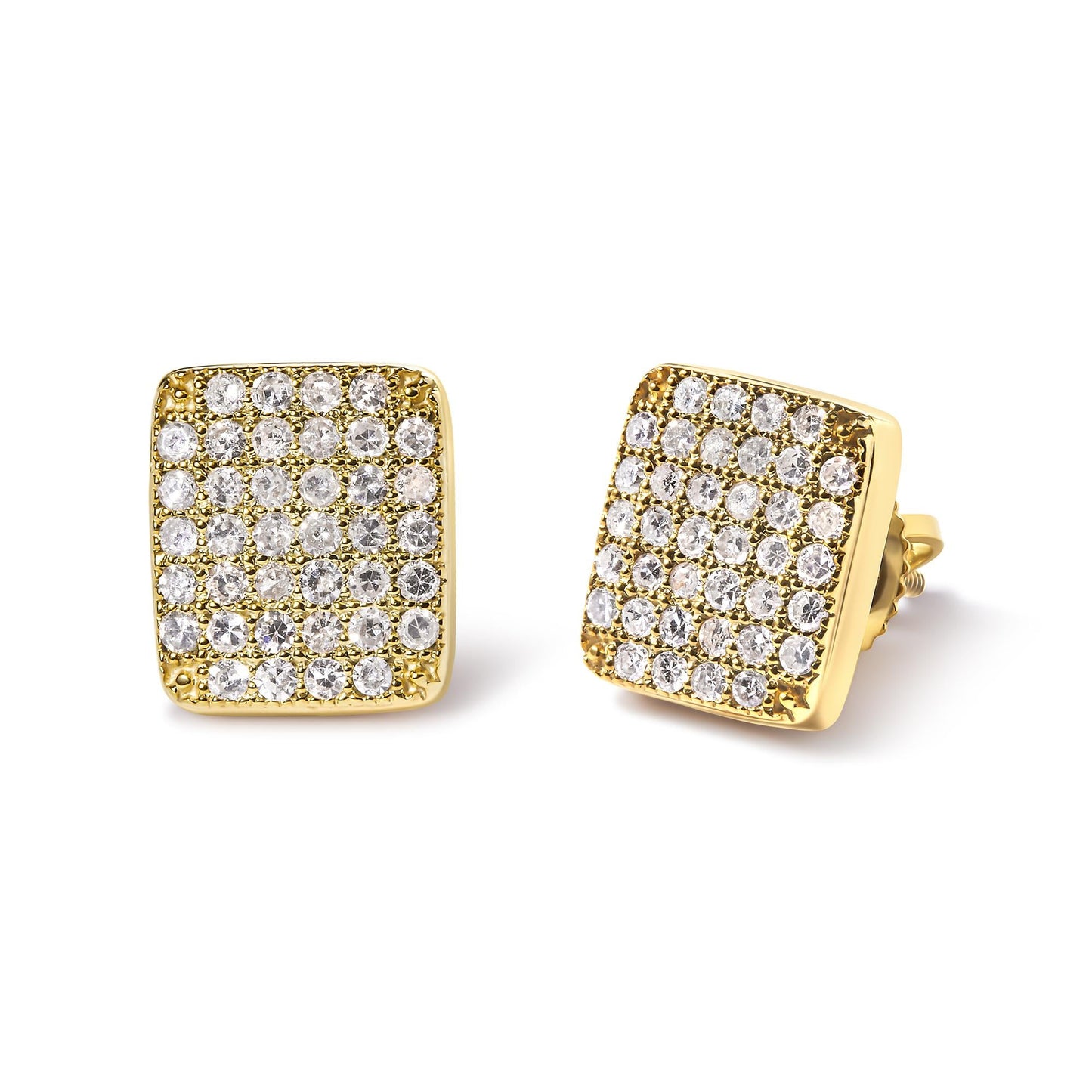 14K Yellow Gold 1/2 Cttw Diamond Square Shaped Composite Cluster Stud Earrings