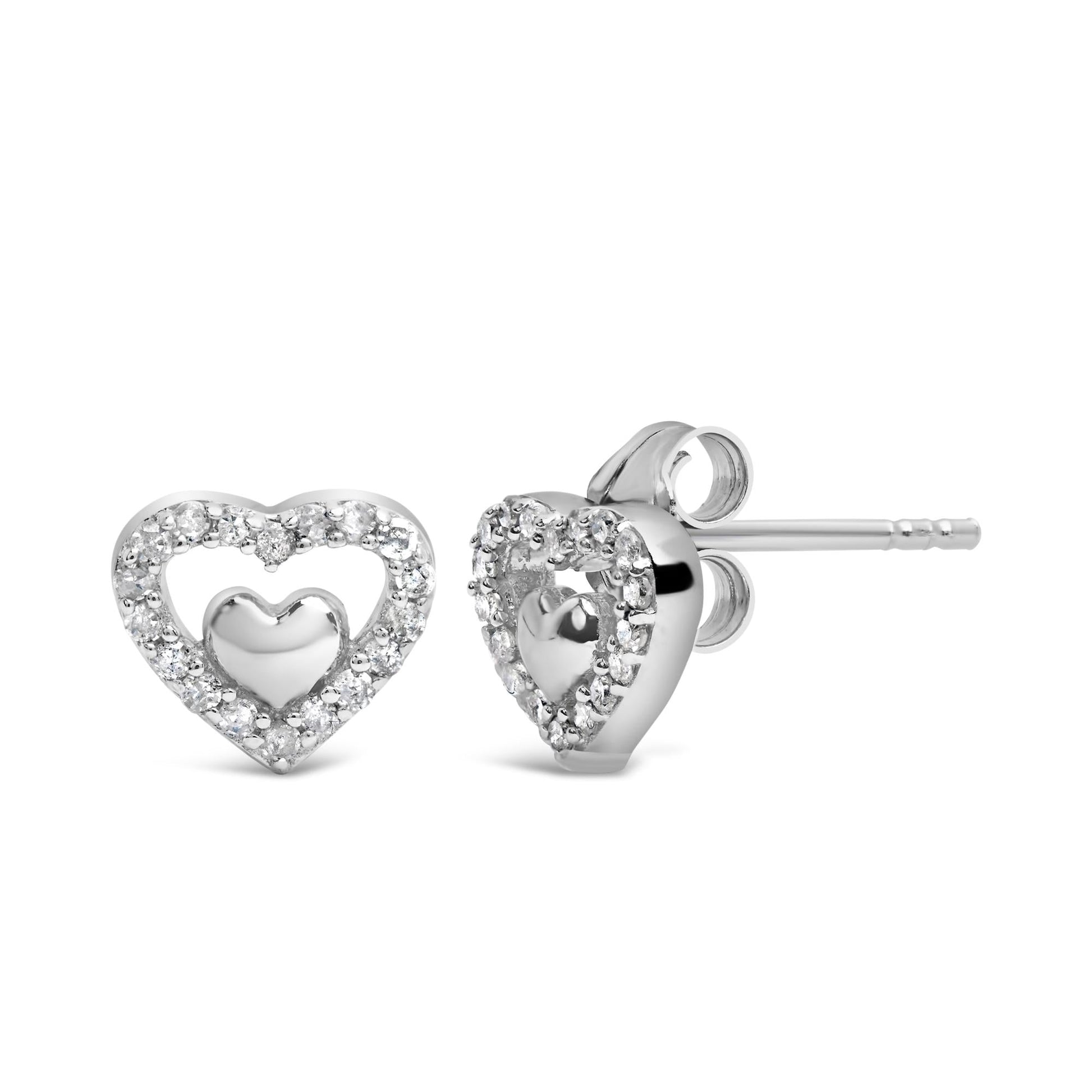 925 Sterling Silver 1/6 Cttw Diamond Open Double Heart Stud Earrings - Choice