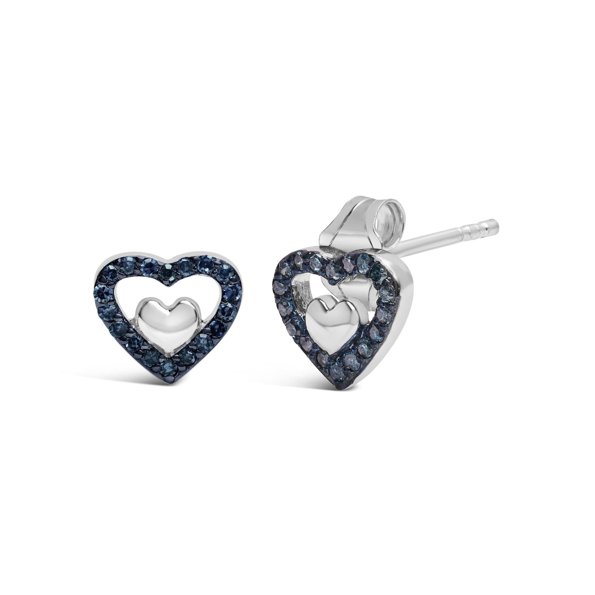 925 Sterling Silver 1/6 Cttw Diamond Open Double Heart Stud Earrings - Choice