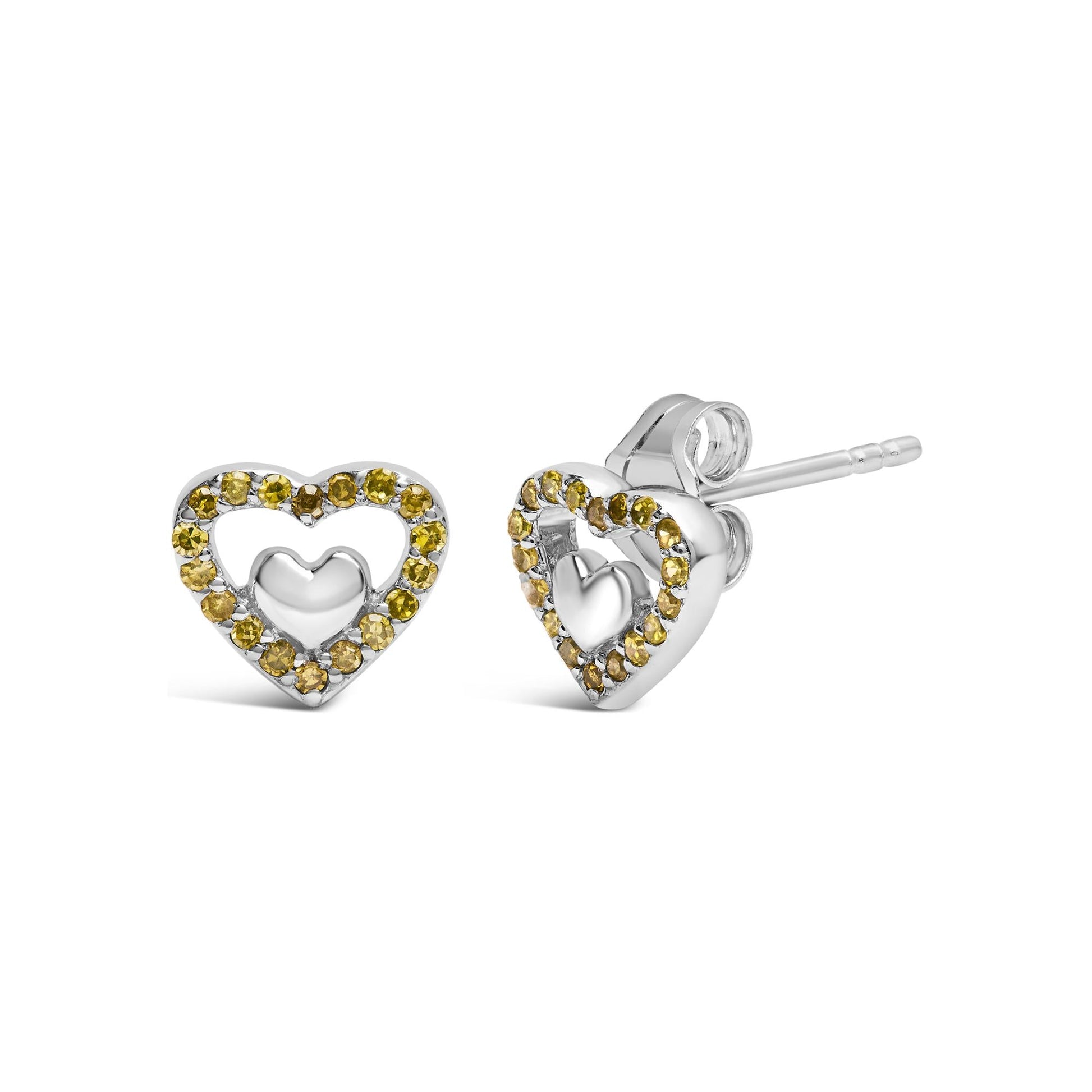 925 Sterling Silver 1/6 Cttw Diamond Open Double Heart Stud Earrings - Choice