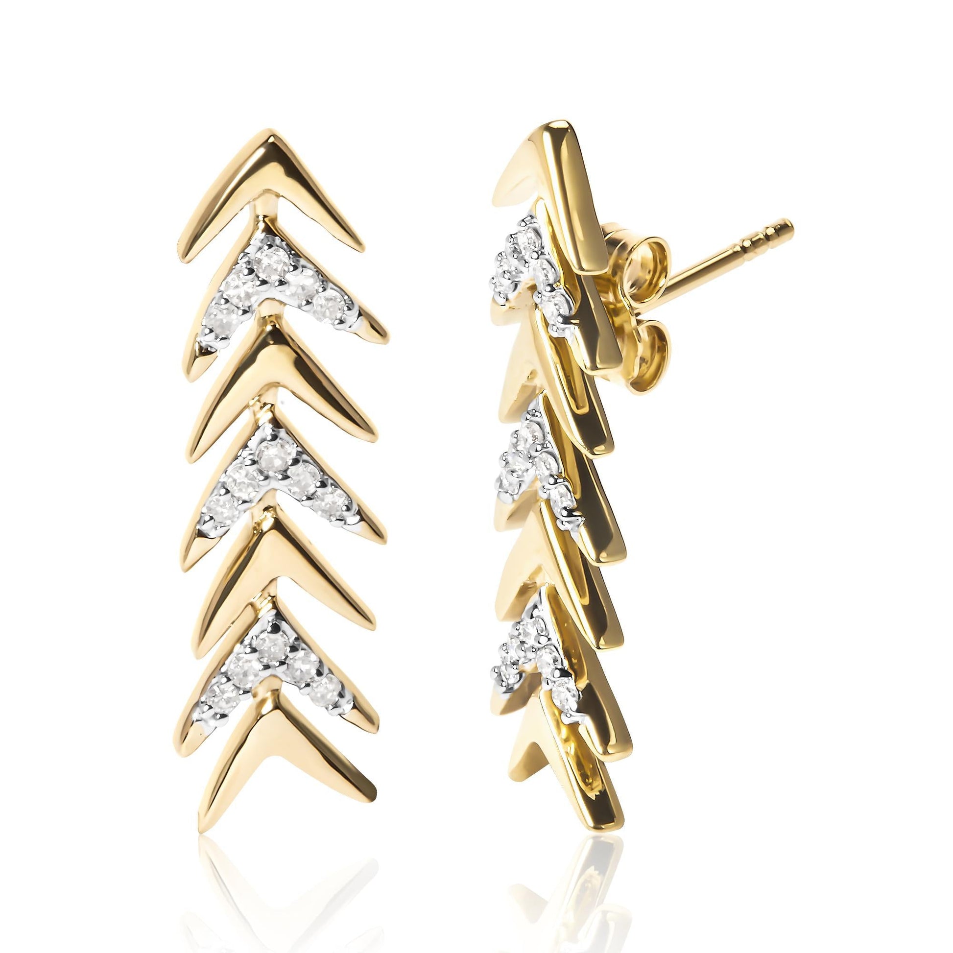 18K Yellow Gold Plated.925 Sterling Silver 1/5 Cttw Diamond Chevron Arrow Stud