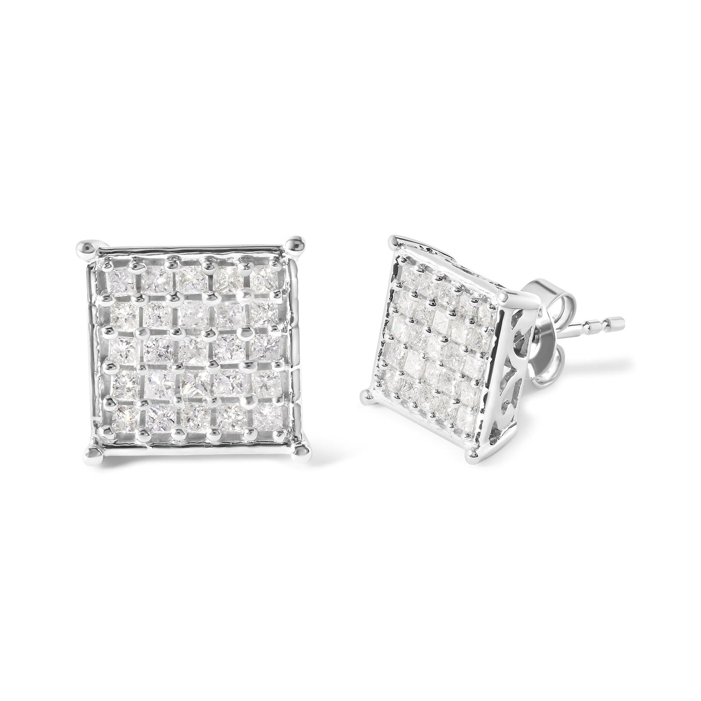 10K White Gold 3/4 Cttw Princess Diamond Composite Stud Earrings (I-J Color