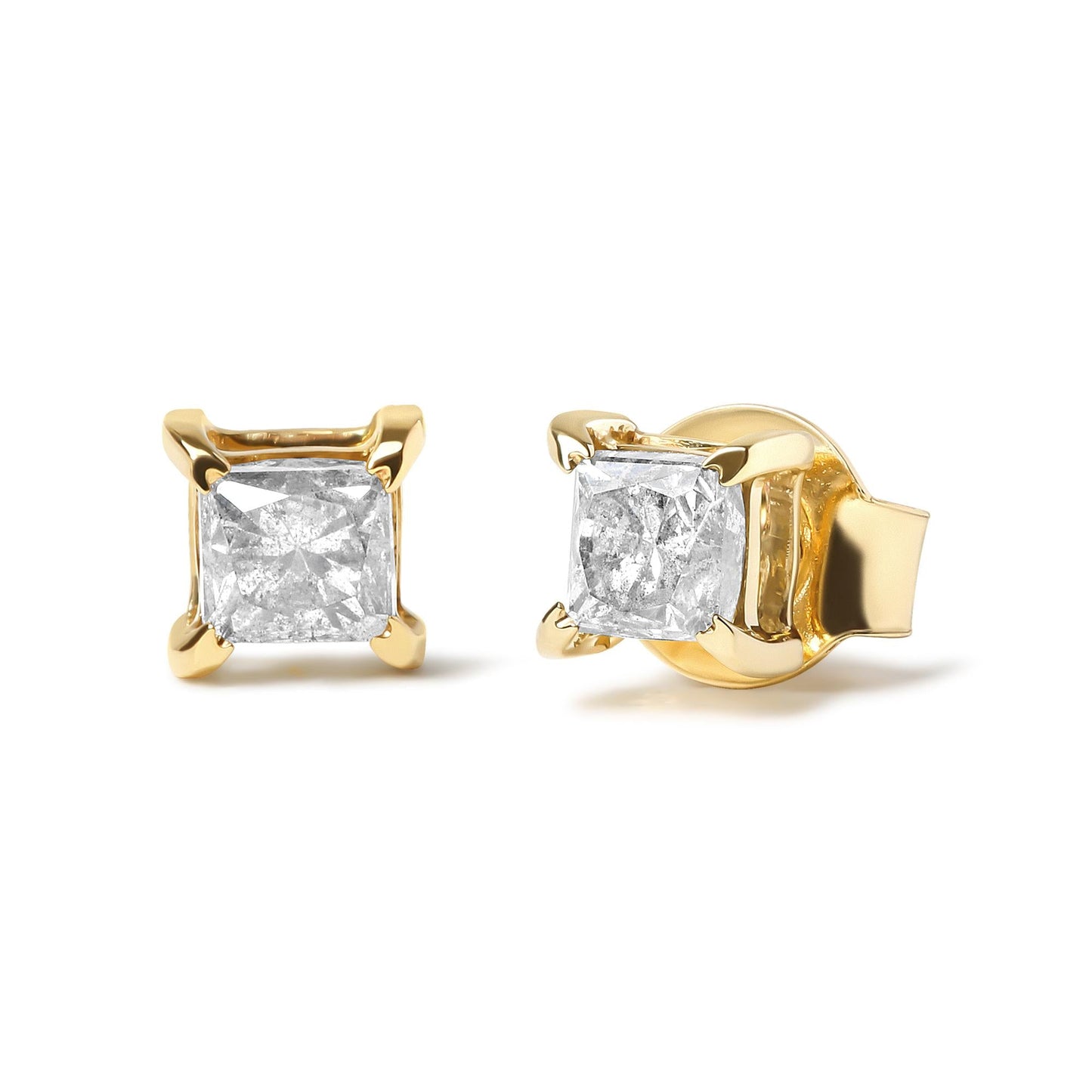 10K Yellow Gold 5/8 Cttw Princess Cut Diamond 4-Prong Solitaire Stud Earrings