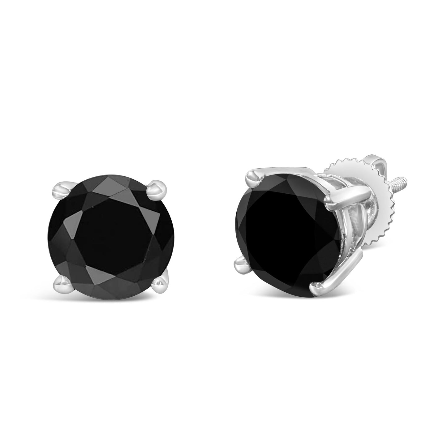 14K White Gold Round Brilliant-Cut Black Diamond Classic 4-Prong Stud Earrings