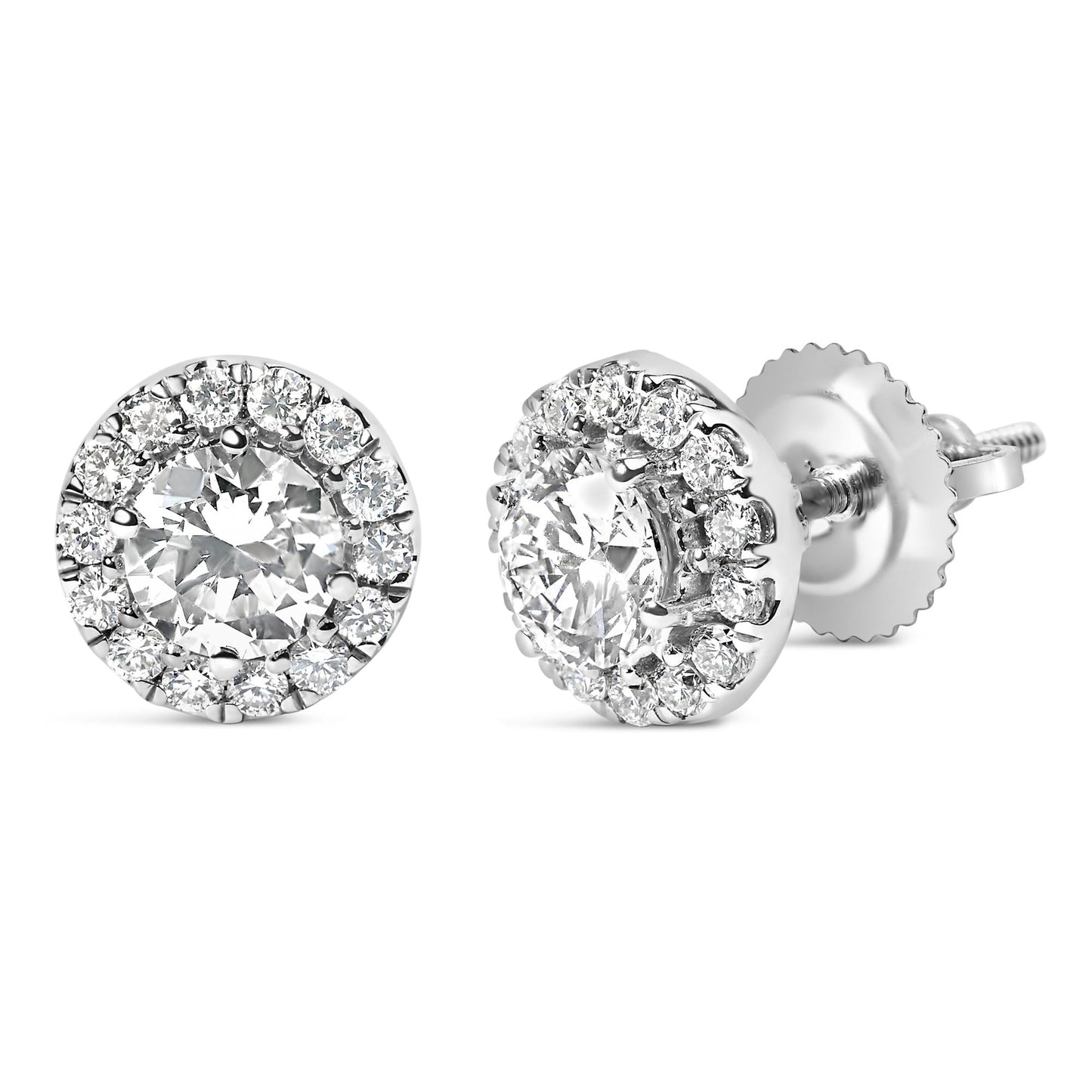 14K White Gold Round Lab-Grown Diamond Halo Stud Earrings (F-G Color VS2-SI1