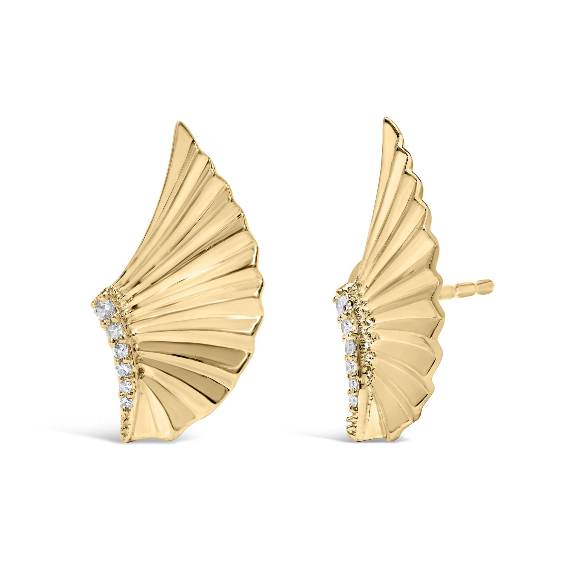 14K Yellow Gold Plated.925 Sterling Silver Diamond Accent Fan Wing Stud