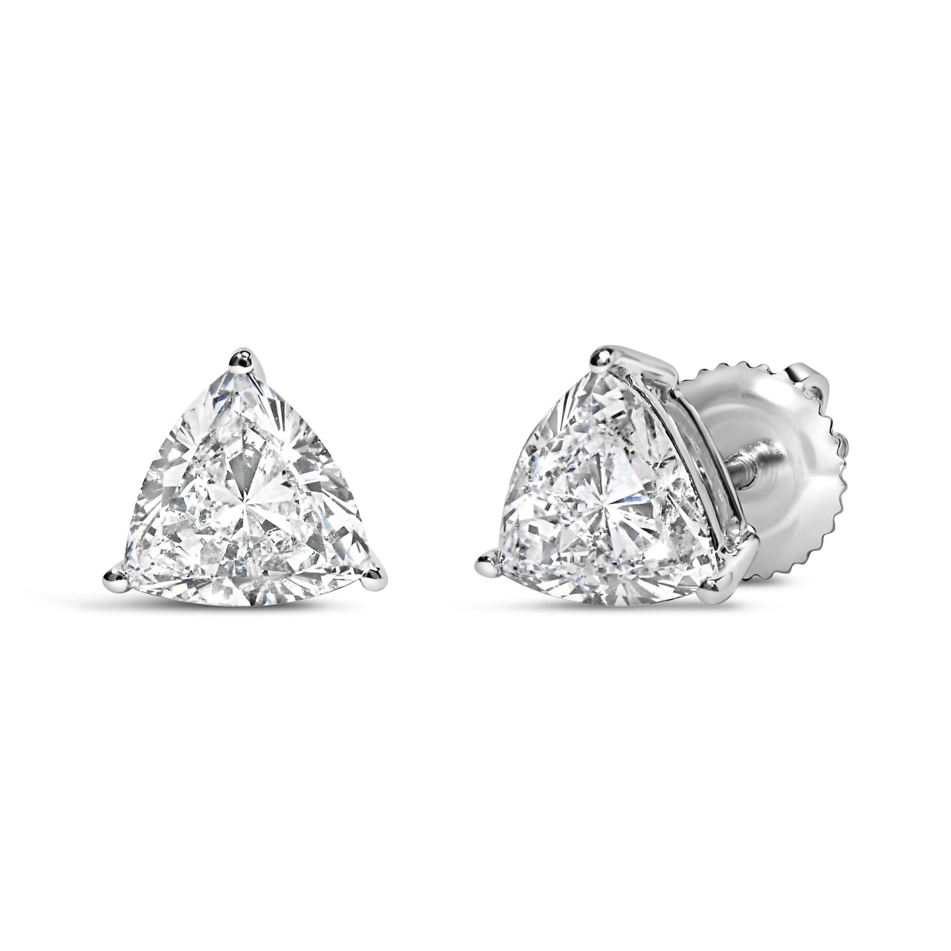 14K White Gold Trillion Cut Lab Grown Diamond 3-Prong Classic Solitaire Stud